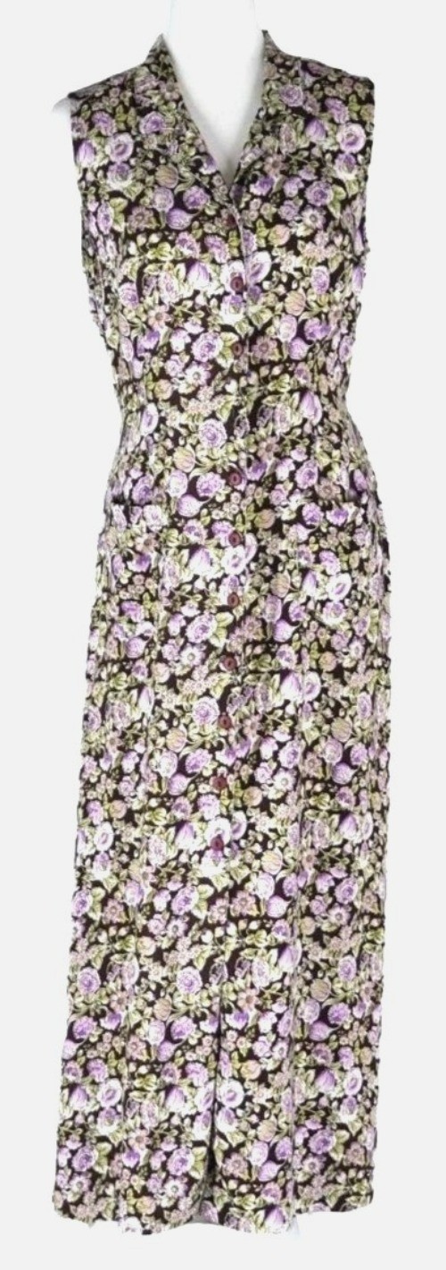 Vintage Rampage R Wear Dress Floral Print Rayon Button-Up Sleeveless Pockets