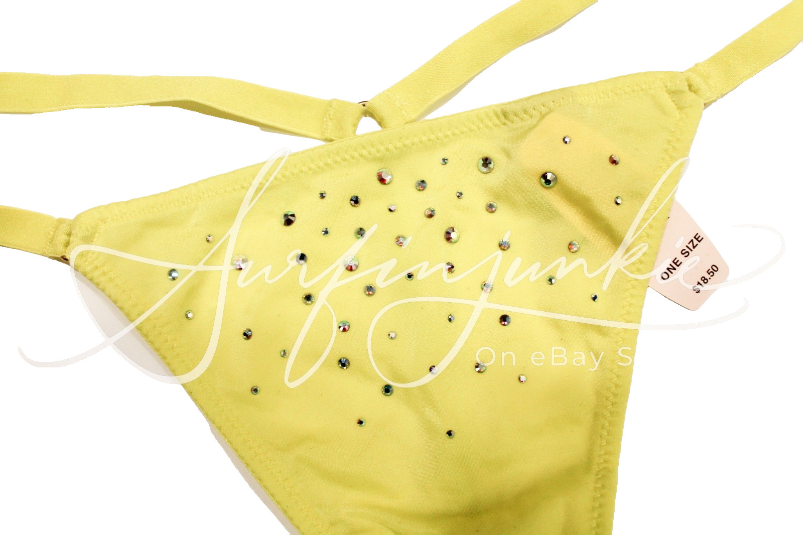 Victoria’s Secret Vintage Panty OSFM Neon Yellow VString Bikini Crystals Panties