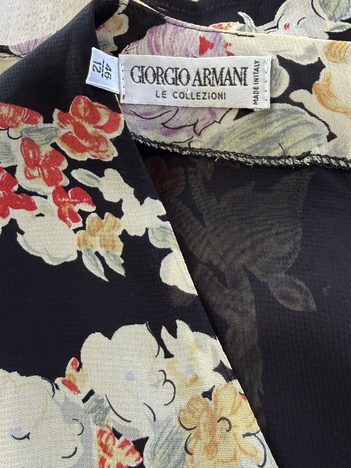 Giorgio ARMANI Le Collezioni Black Floral Faux Wrap Midi Dress Dark Romance Y2K