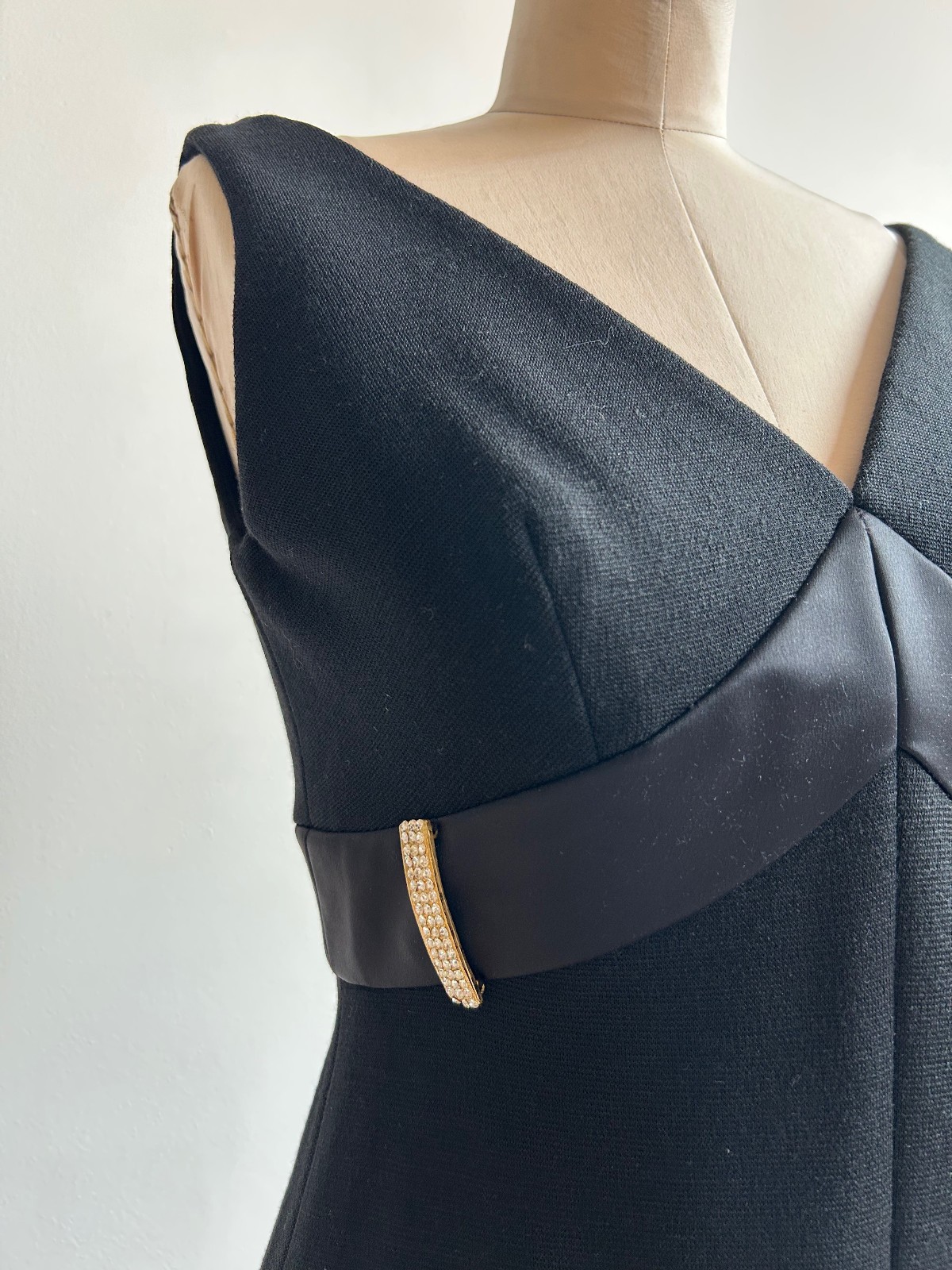 Vintage 60s Black Wool Knit Mod Evening Cocktail Dress 6 8 1960s Hollywood Glam