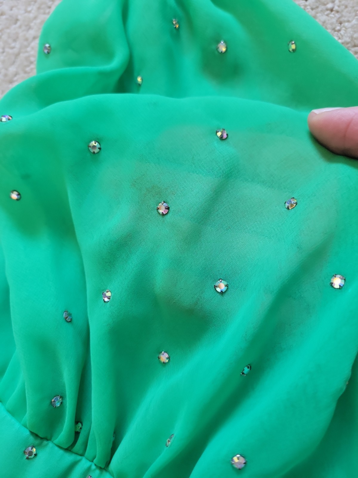Green Vintage Rhinestone Chiffon Gown Dress Formal Size 0 Mike Benet Formals