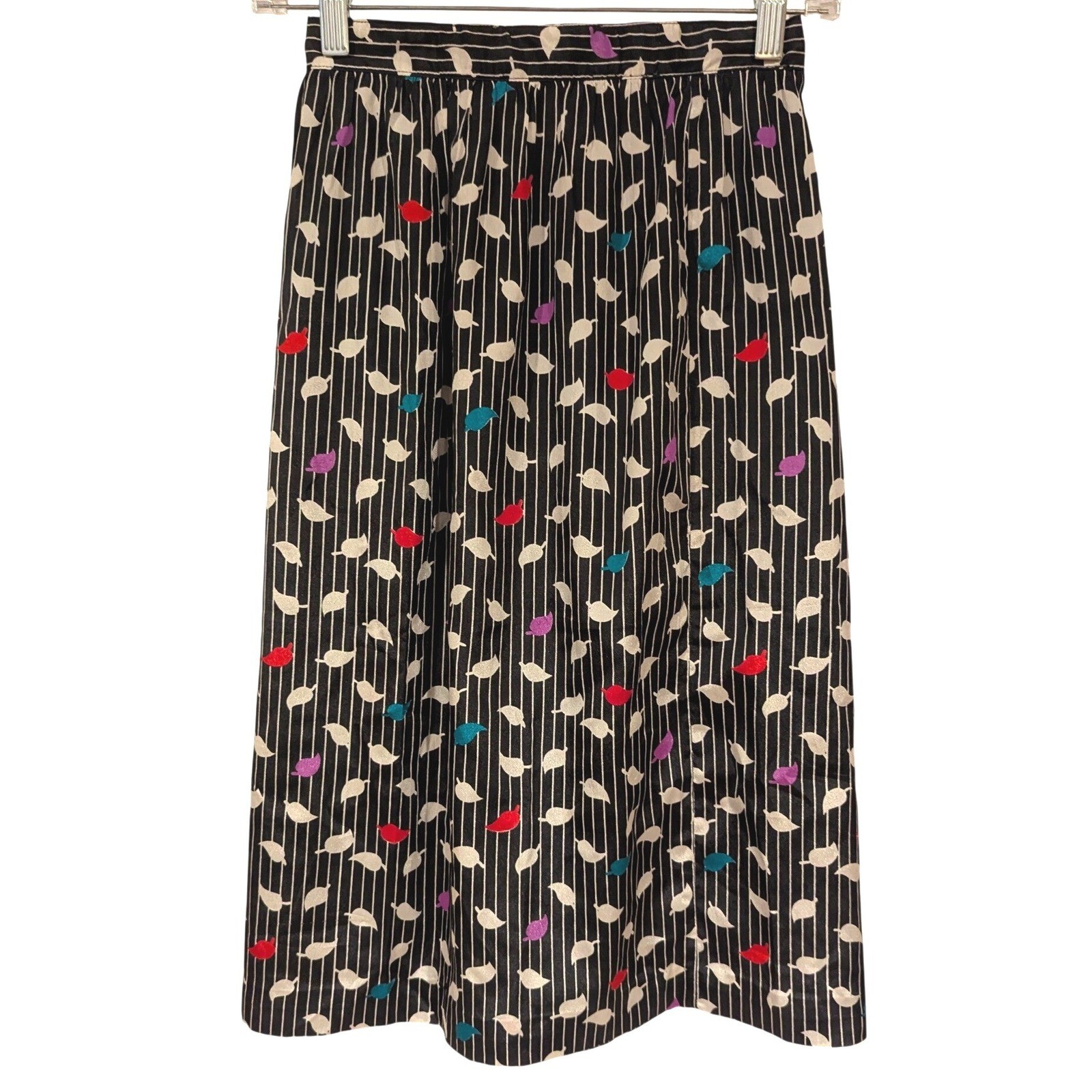 Tomboy Career Collectables Skirt 5 Black Pinstripe Leaf Print Vintage Midi 80s