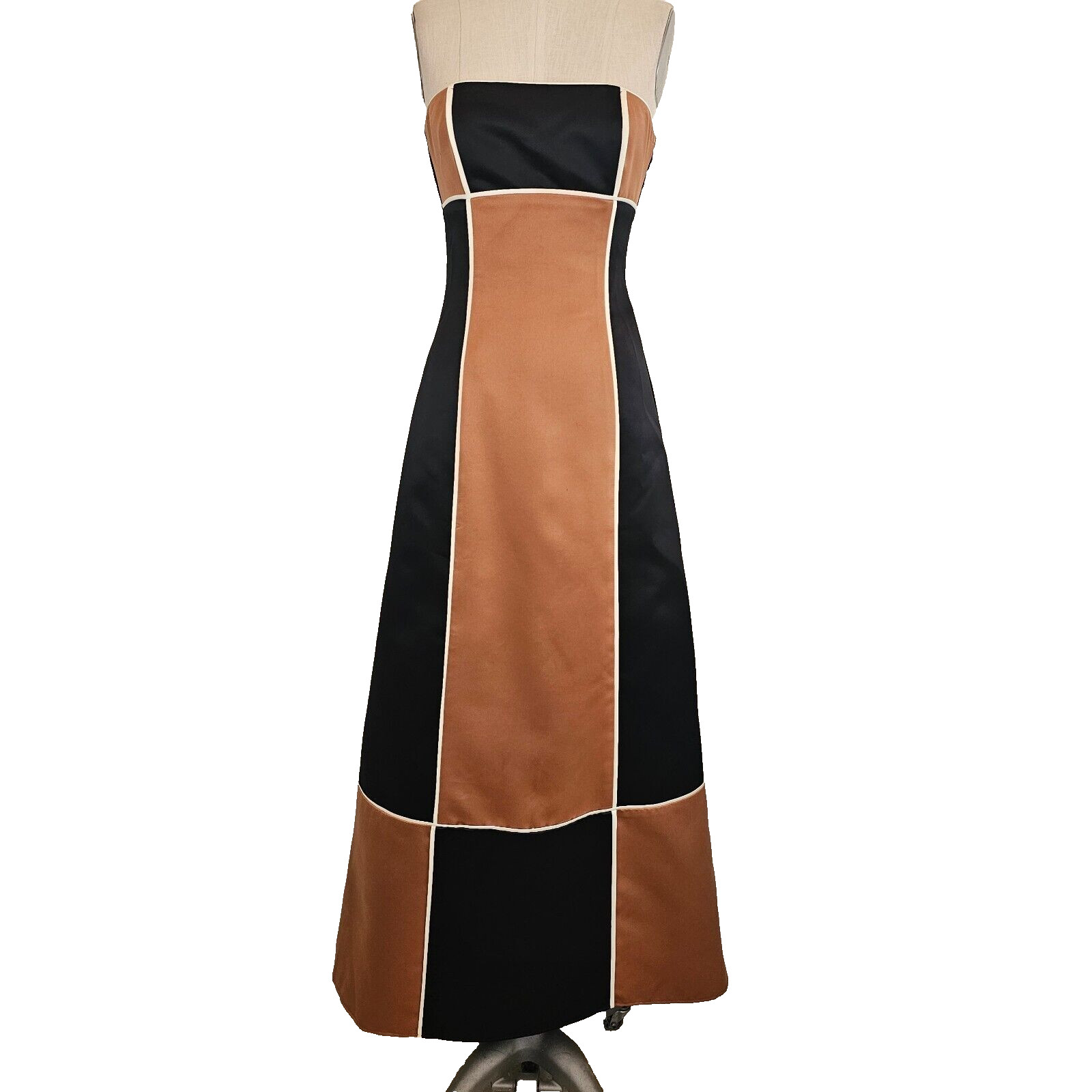 VTG Jessica McClintock Mod Long Maxi Gown Brown Black Strapless Party Gala Sz 2