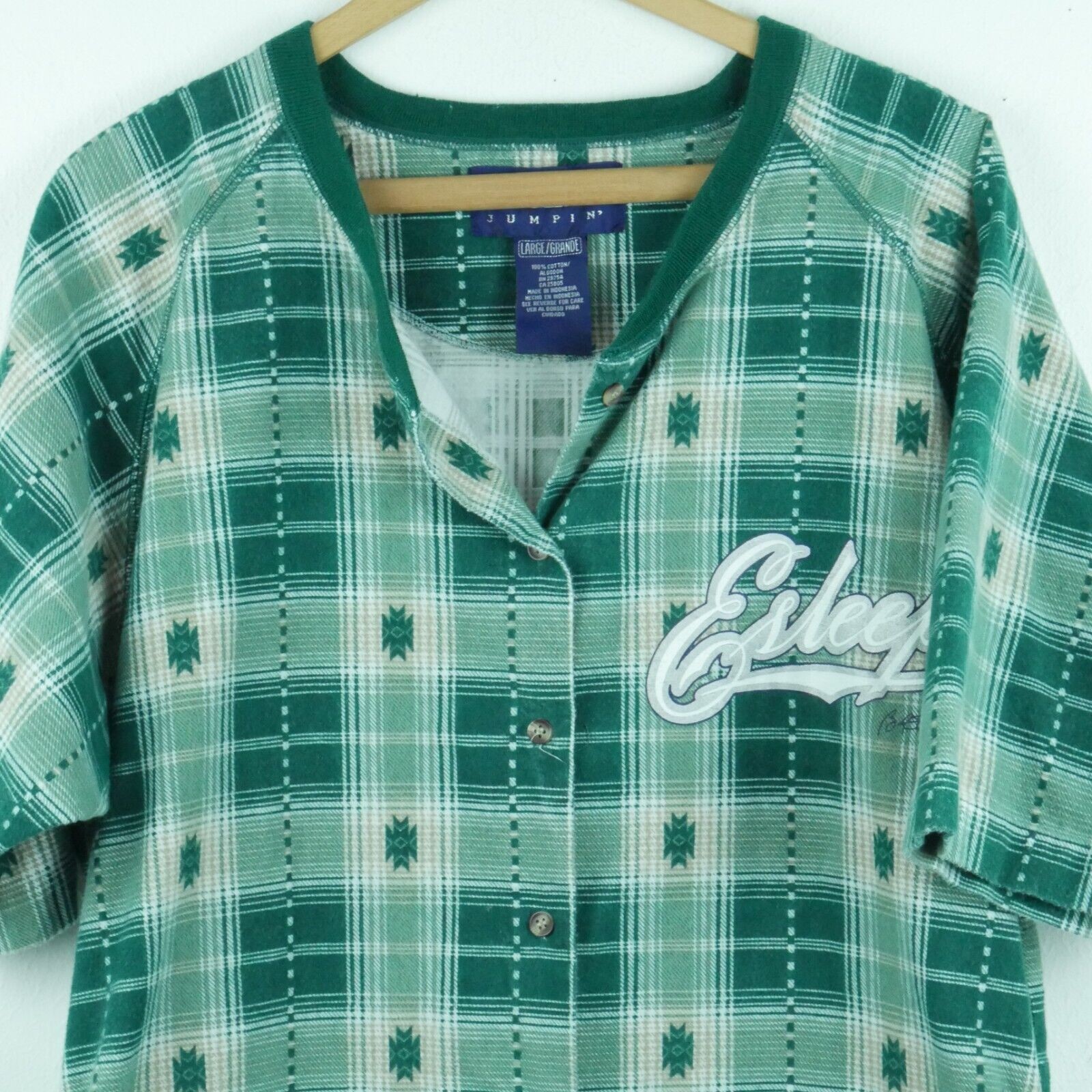 Vintage Women’s Large Pajamas One Piece Green Plaid Flannel 90s Grunge Cabincore