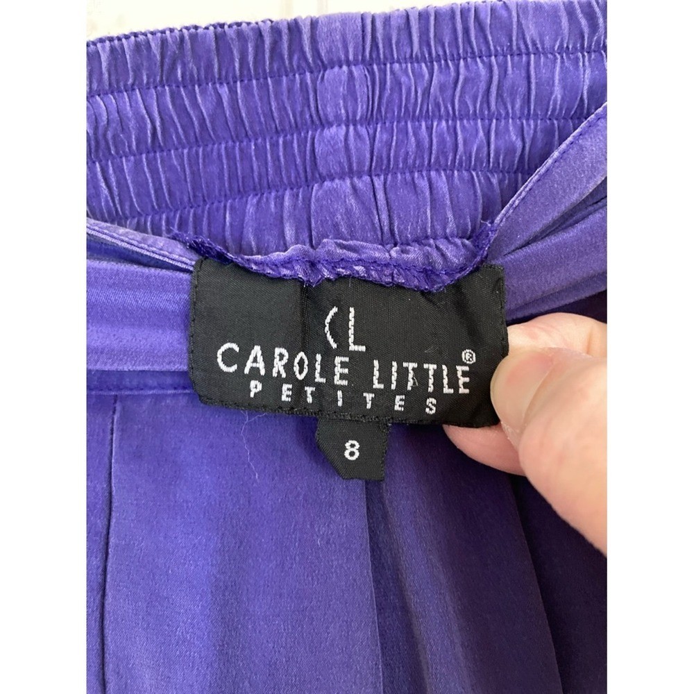 Vtg Carole Little Purple Three Piece Silk Pants Jacket Top Set Size 8P 80s