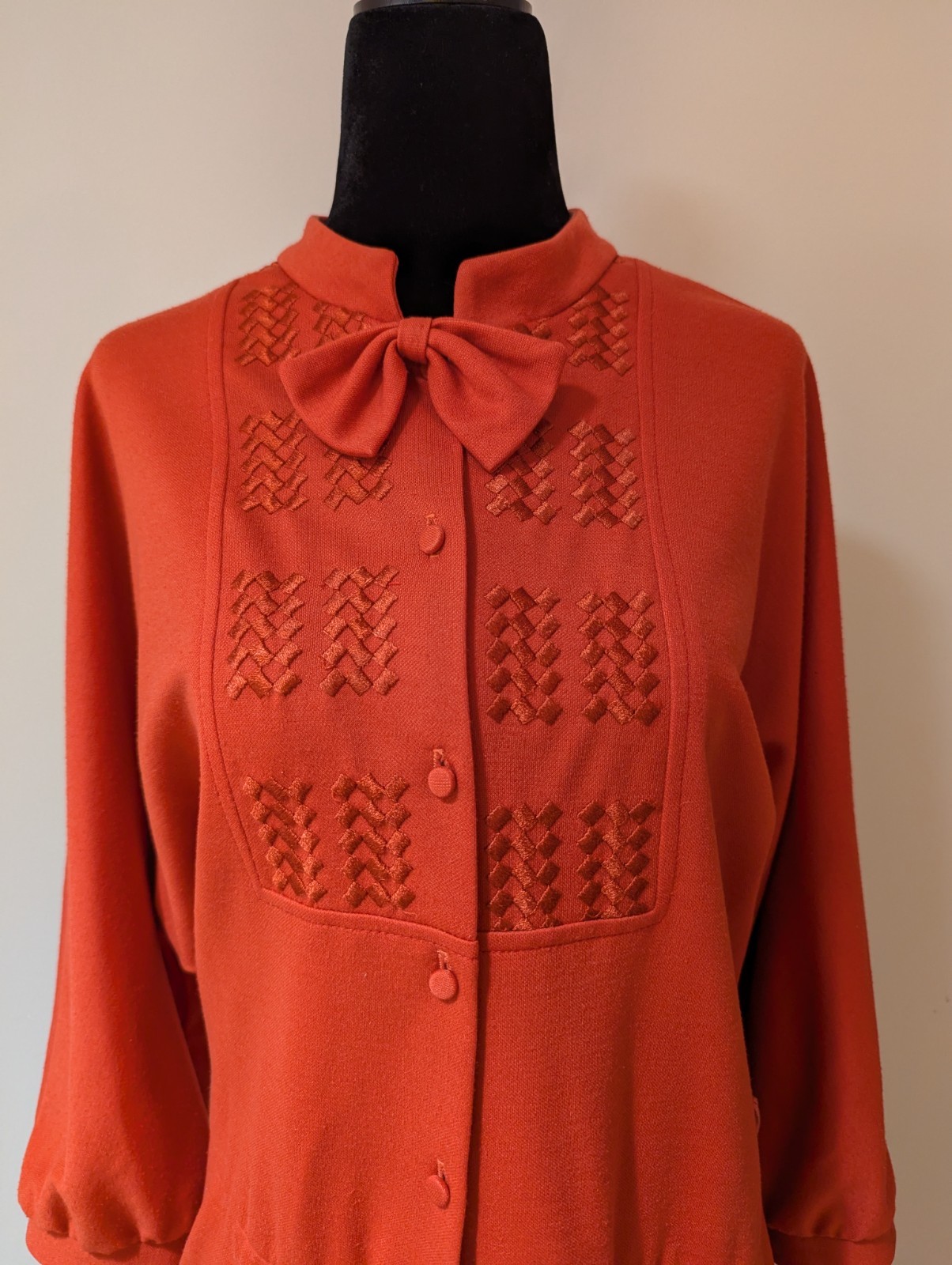 Vintage 1970s Toni Todd Salmon Red Pink Button Front Midi Dress Embroidery