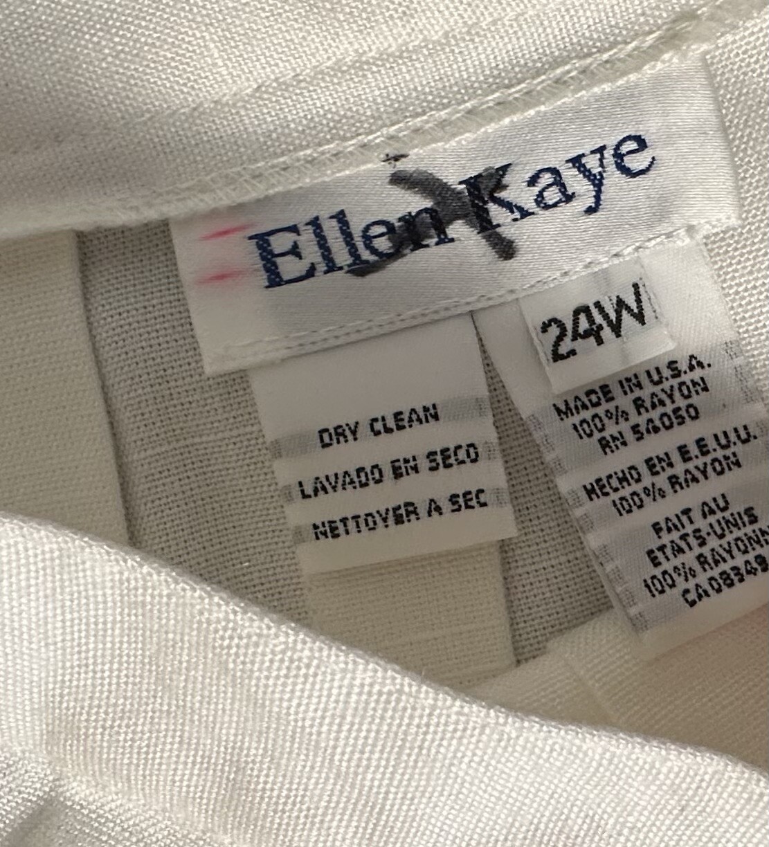Vintage Ellen Kaye 24W Long Solid White Pleated Skirt 100% Rayon Original Tags