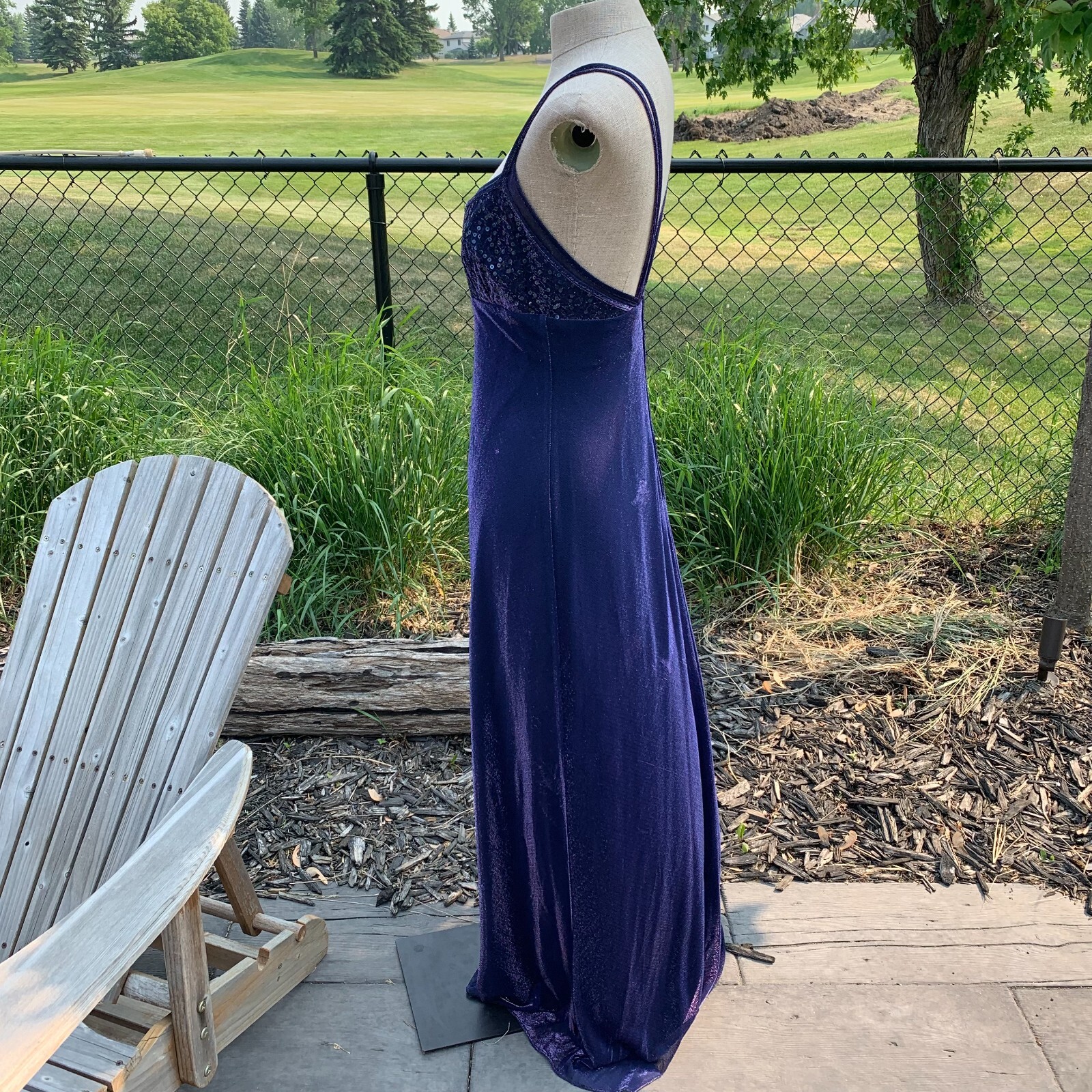 Vtg Morgan & Co Linda Bernell Maxi Dress Formal Gown 11 Purple Iridescent Fairy