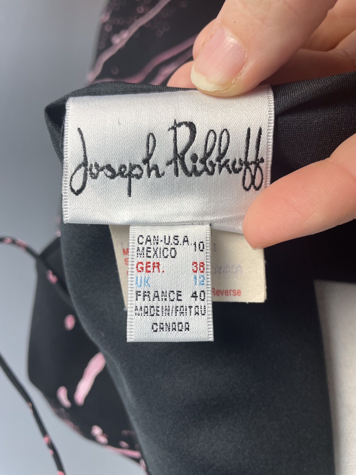 Vintage Joseph Ribkoff Evening Dress Union Made Asymmetric Dancing Black Pink 10
