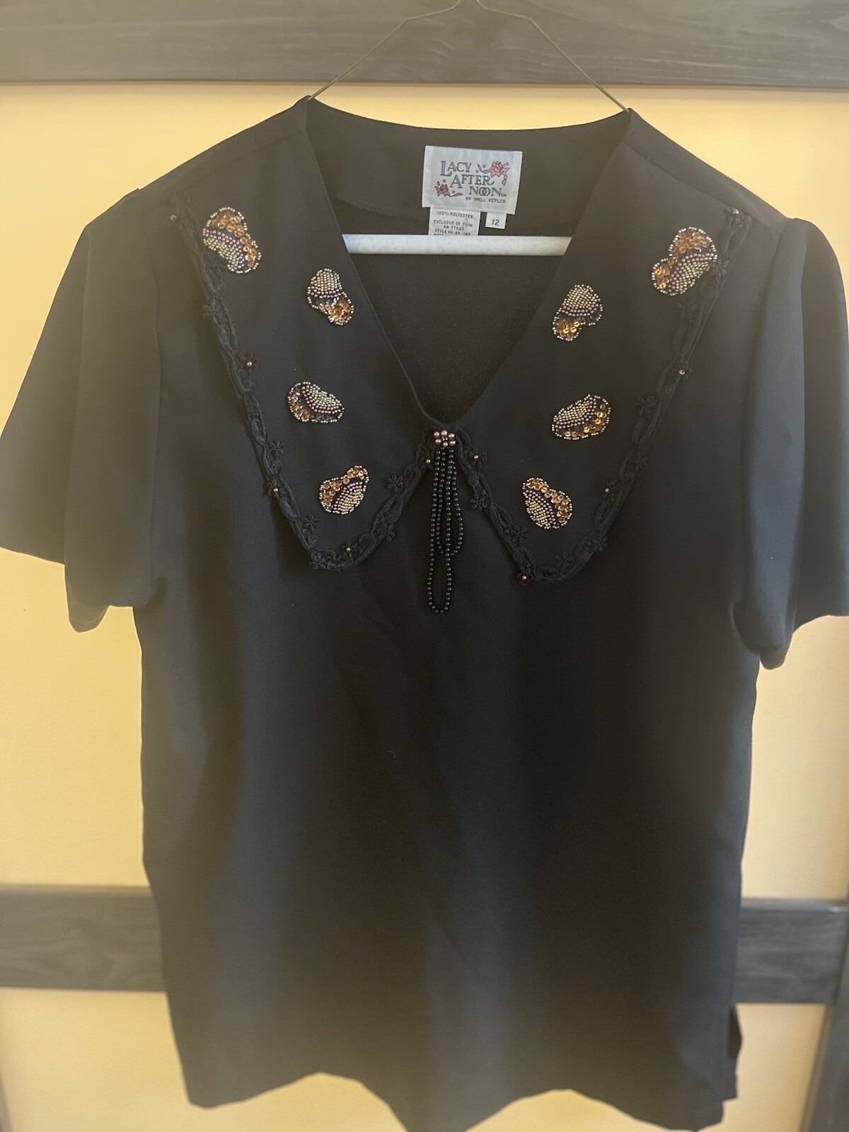 Lacy AfterNoon Black Blouse Vintage beads 80’s Y2K Sz 12