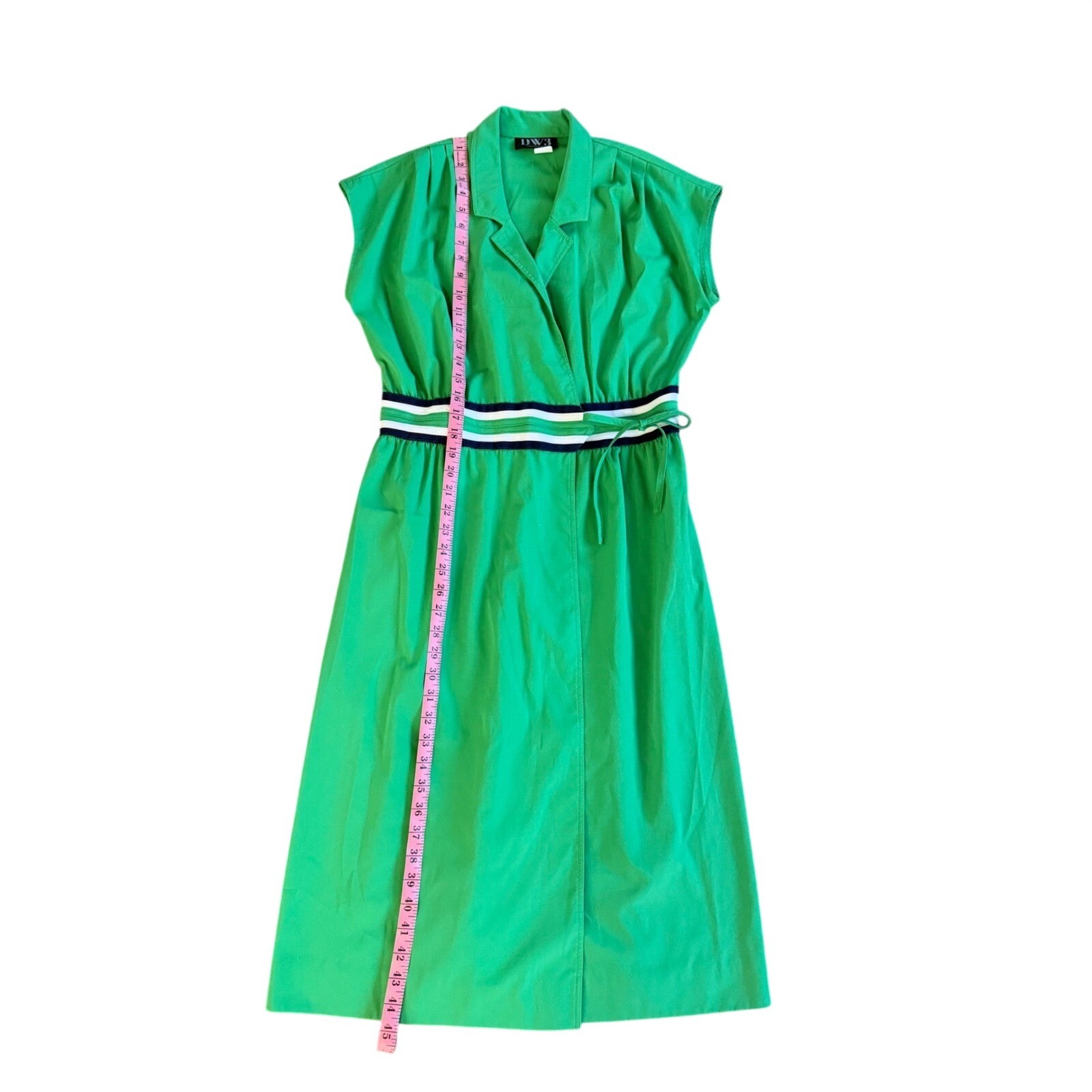 Vintage DW3 Fashions Wrap Dress Women Large Kelly Green Striped Waist ILGWU USA