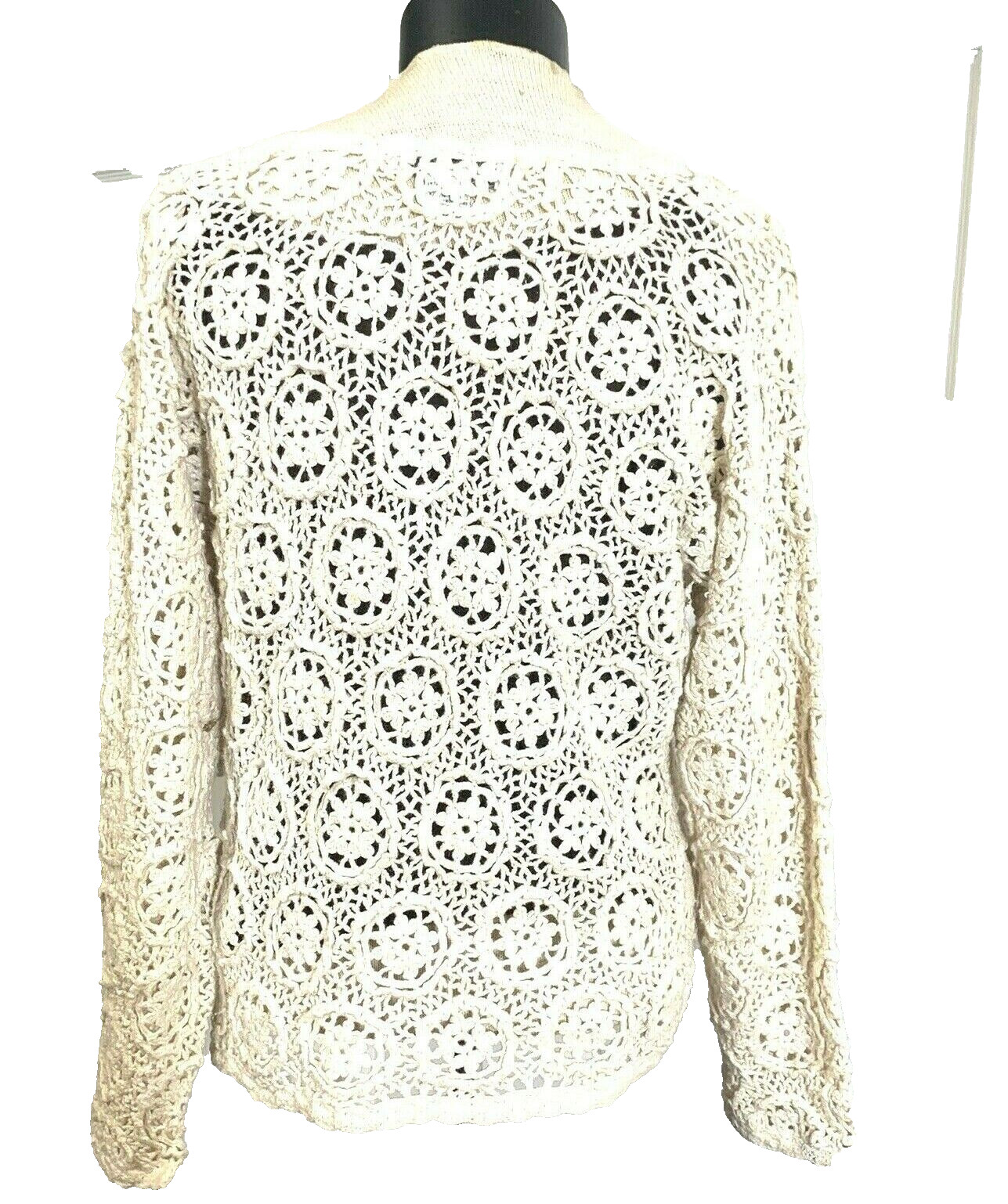 DAVID HOLLIS Women L Beige 55% Ramie/45% Cotton Embroidered Knit Dolman Sweater