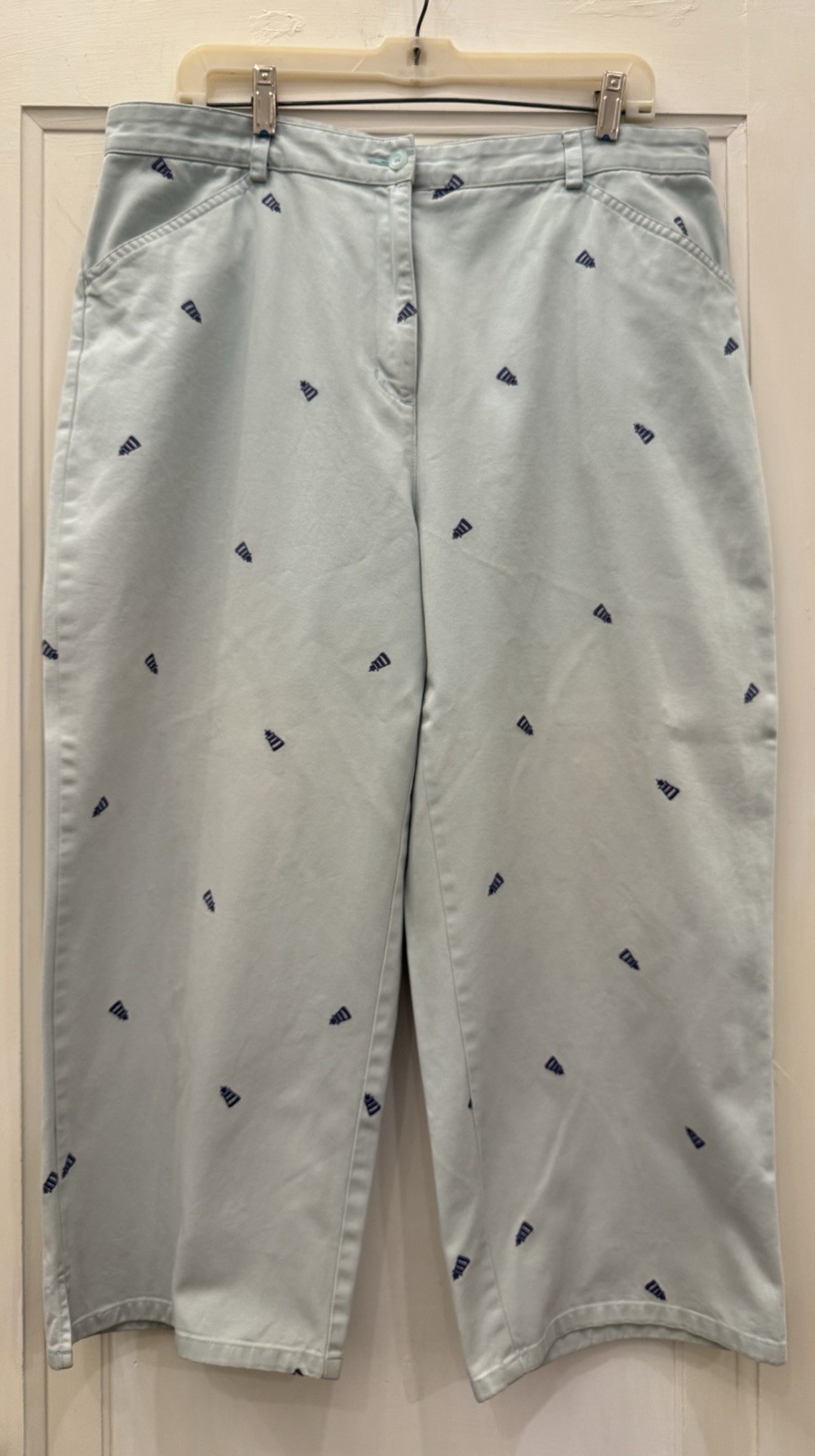 Vintage 90s LL Bean Critter Pants Womens 18, blue Lighthouse Embroidered