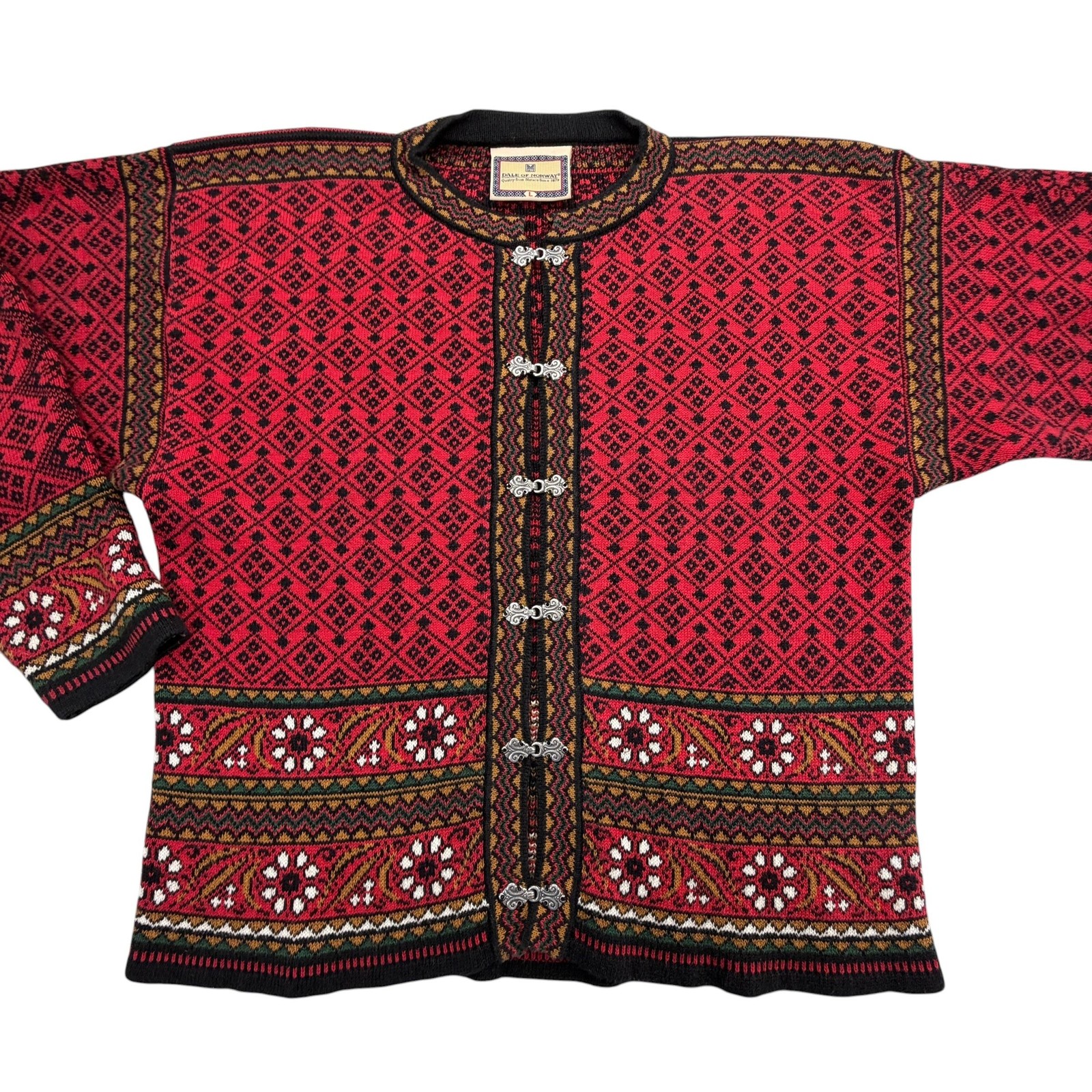 Dale Of Norway Cardigan Womens L Red Cotton Knit Norwegian Nordic Fair Isle