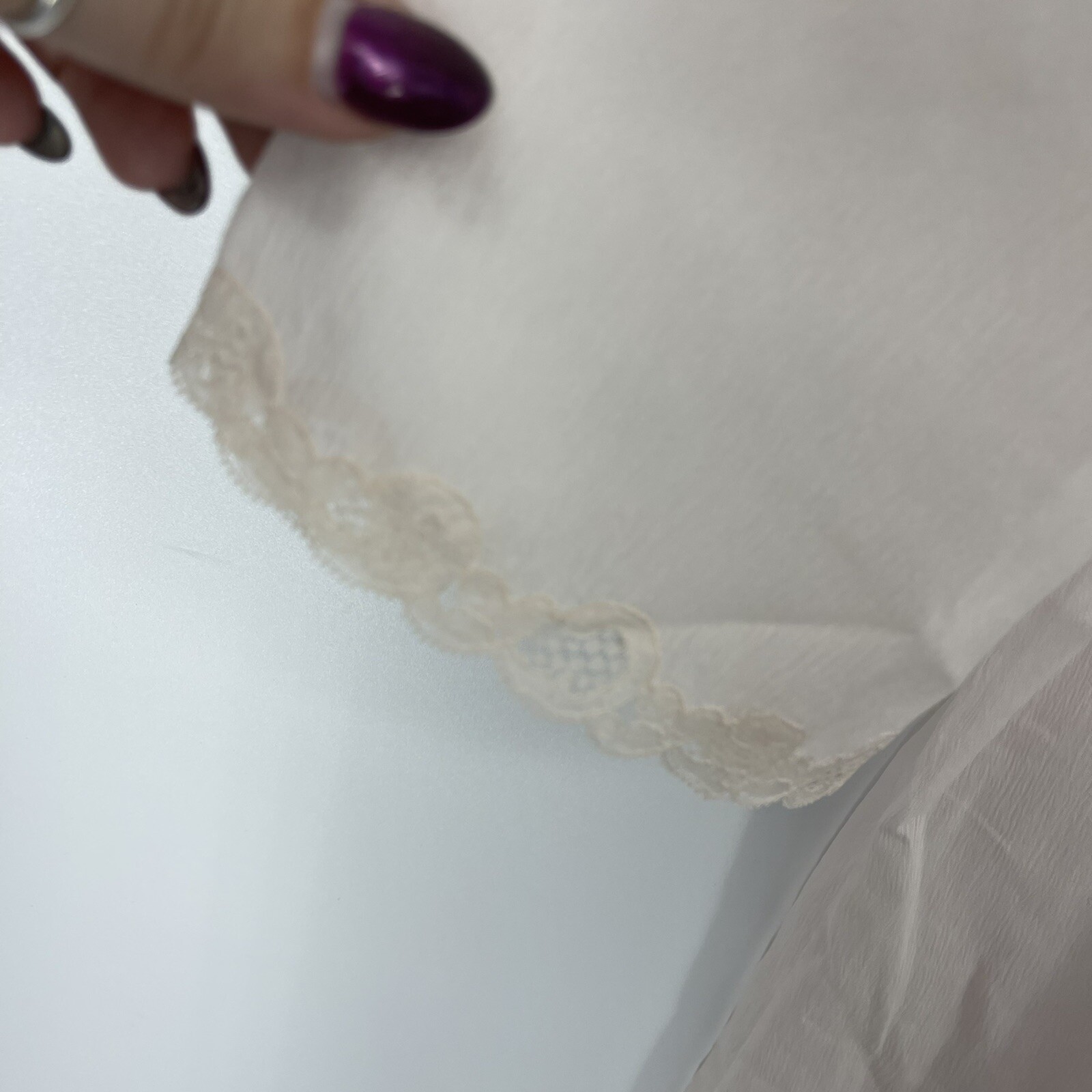 Vintage Lora France Robe Womens Medium Large Chiffon Lace Coquette Sissy READ