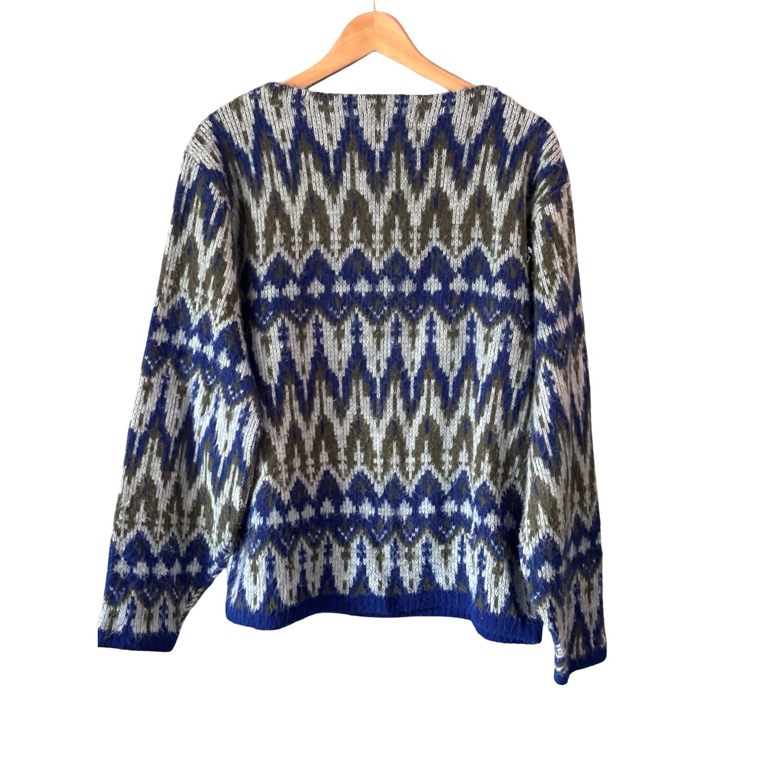 Vintage McGregor Knutun Sweater 46 Blue Olive Fair Isle Acrylic Knit USA
