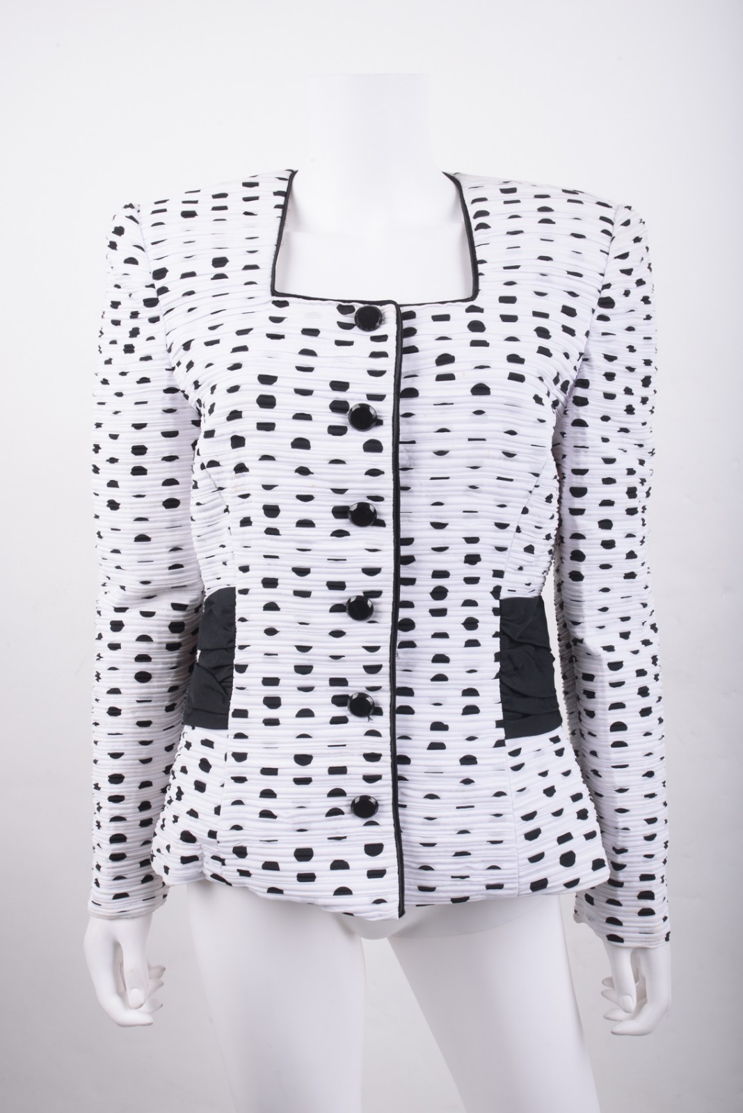 Vintage Nolan Miller Womans BOW Suit Jacket Blazer Size 8 Black White Polka Dot