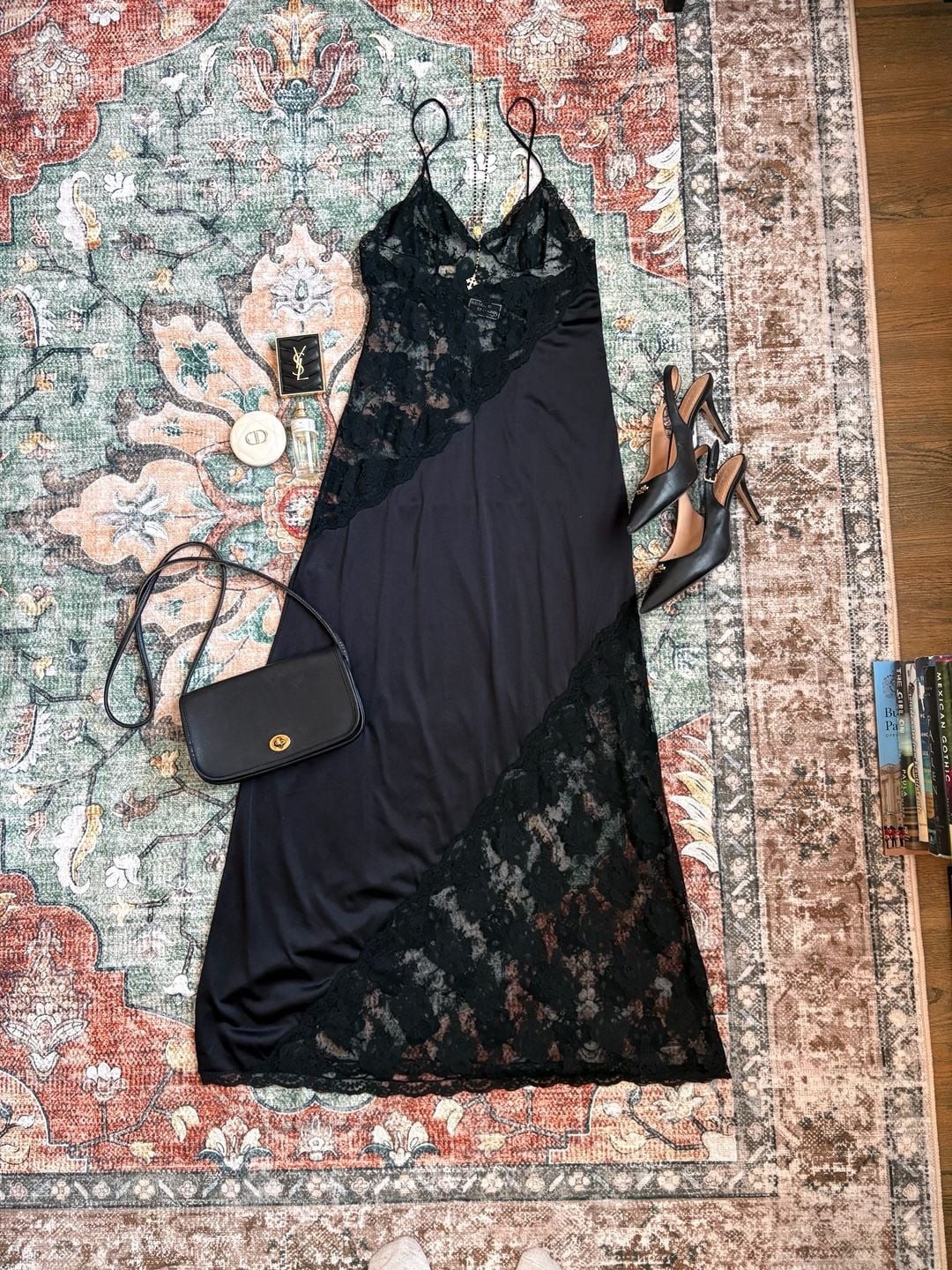 Vintage Bob Mackie for Glydons Black Lace Slip Dress