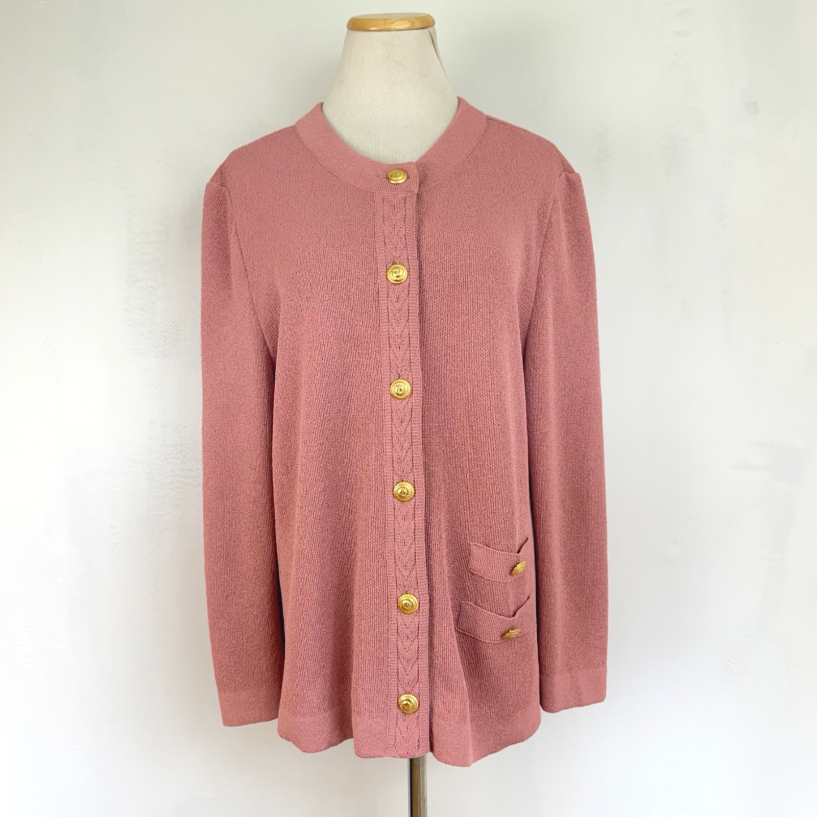 Vintage Pink Cardigan Sweater Womens Large 70s Castleberry Knit Blazer