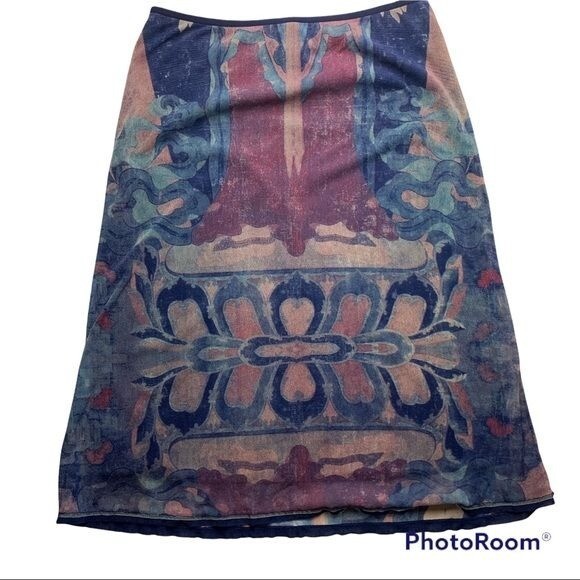 Vintage Vivienne Tam Buddha Mesh Midi Y2K Skirt Sz 2