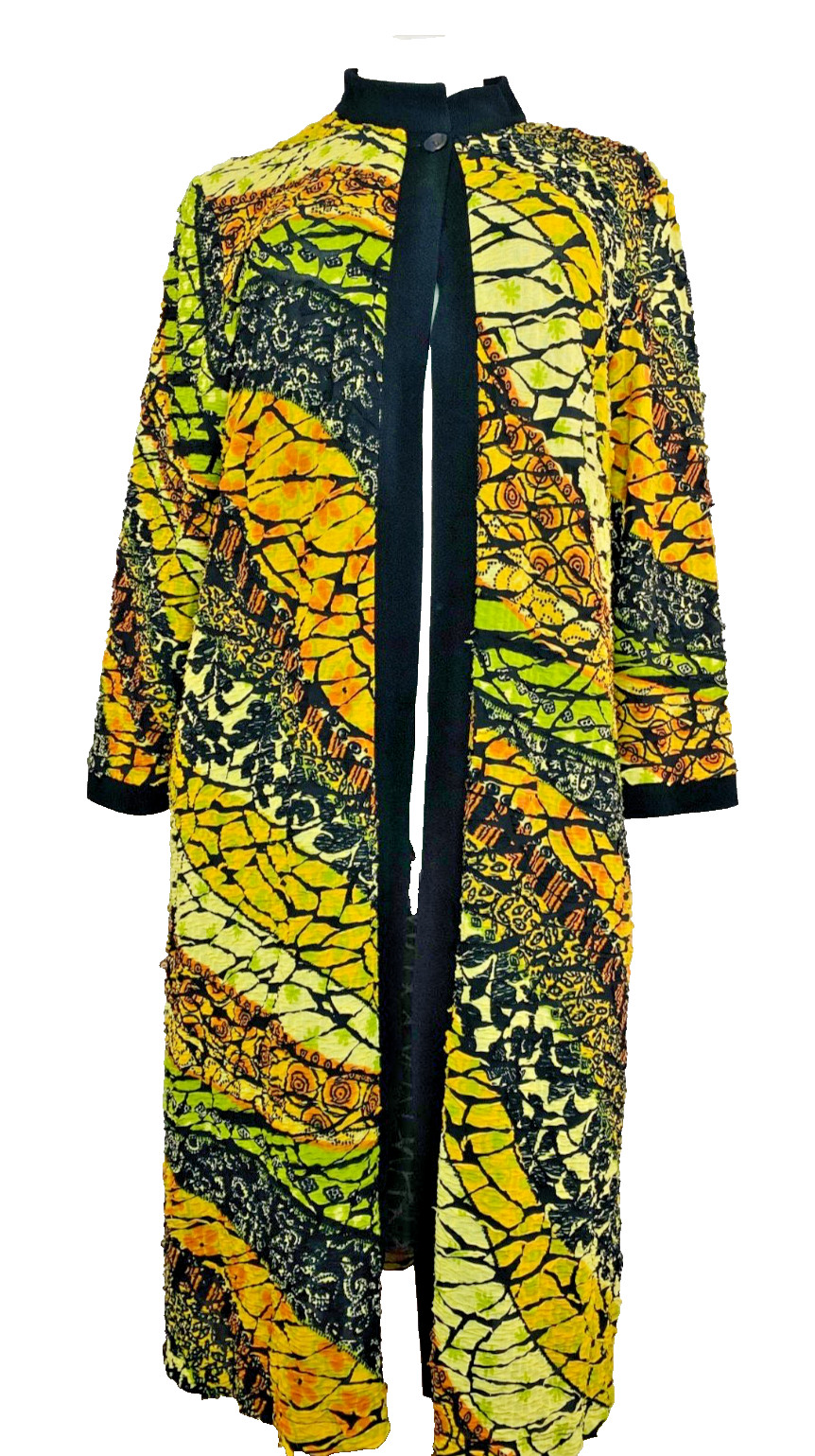 Vintage 1990s long yellow duster jacket XL semi sheer lightweight orange green