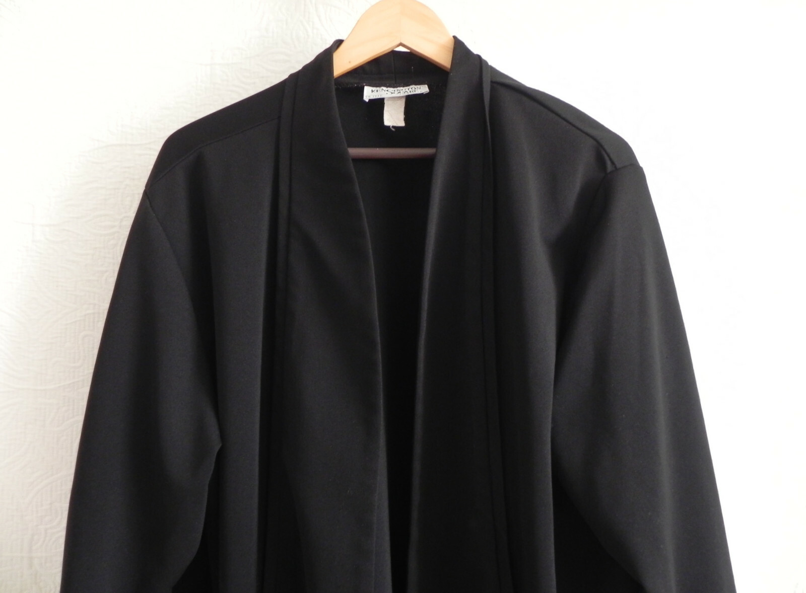 Vtg Kensington Square Duster Open Black Long Sleeve Comfort Pockets Size PXL