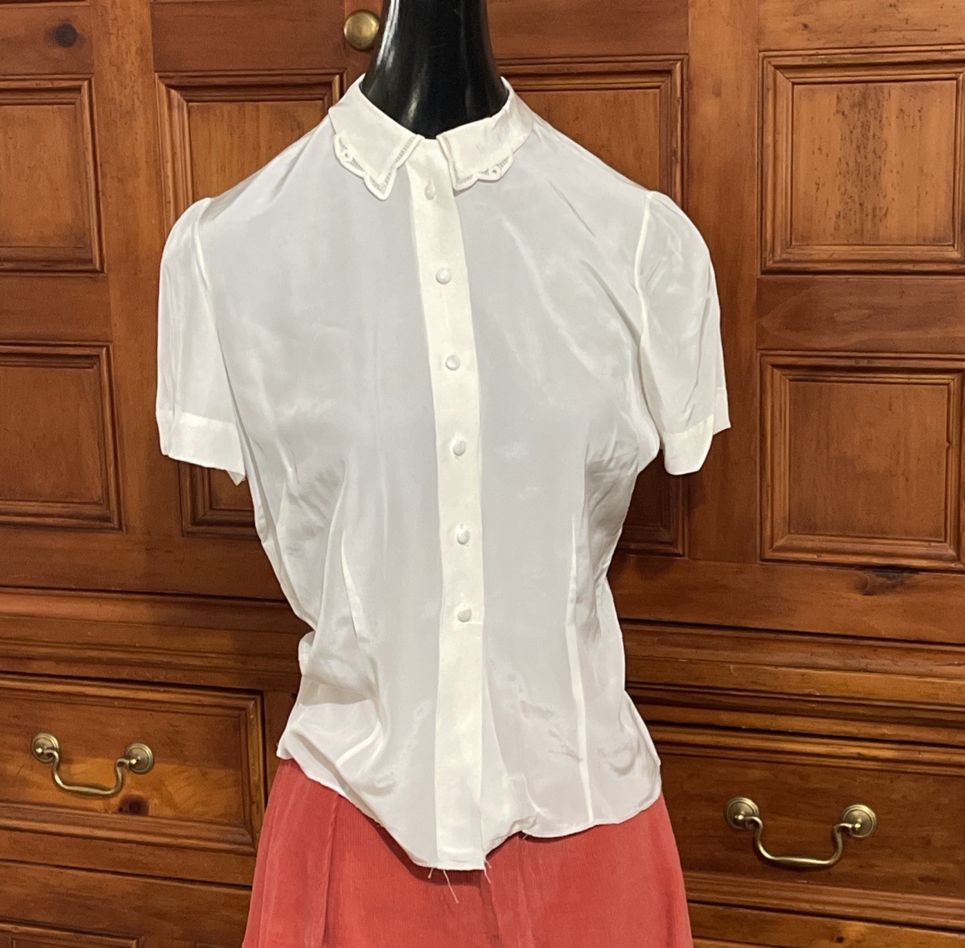 40s-50s Sears Roebuck Kerrybrooke Vintage Button-Front Silky Rayon Shirt Blouse