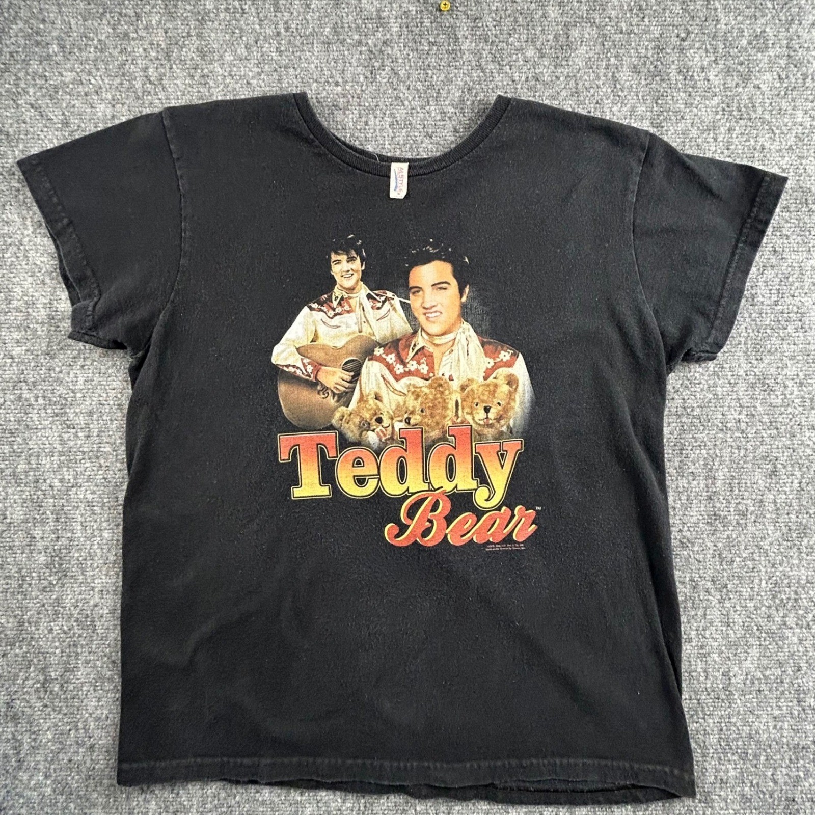 Elvis Presley Teddy Bear Graphic T-Shirt Black Alstyle Women Medium Rock N Roll