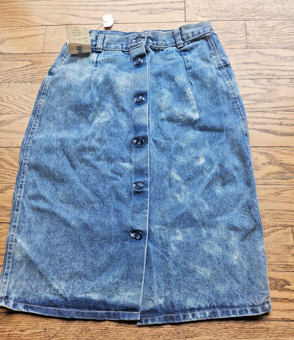 VTG 80s 90s Vivaldi Denim Midi Skirt NWT 12 Dynamite Acid Wash Button Front USA
