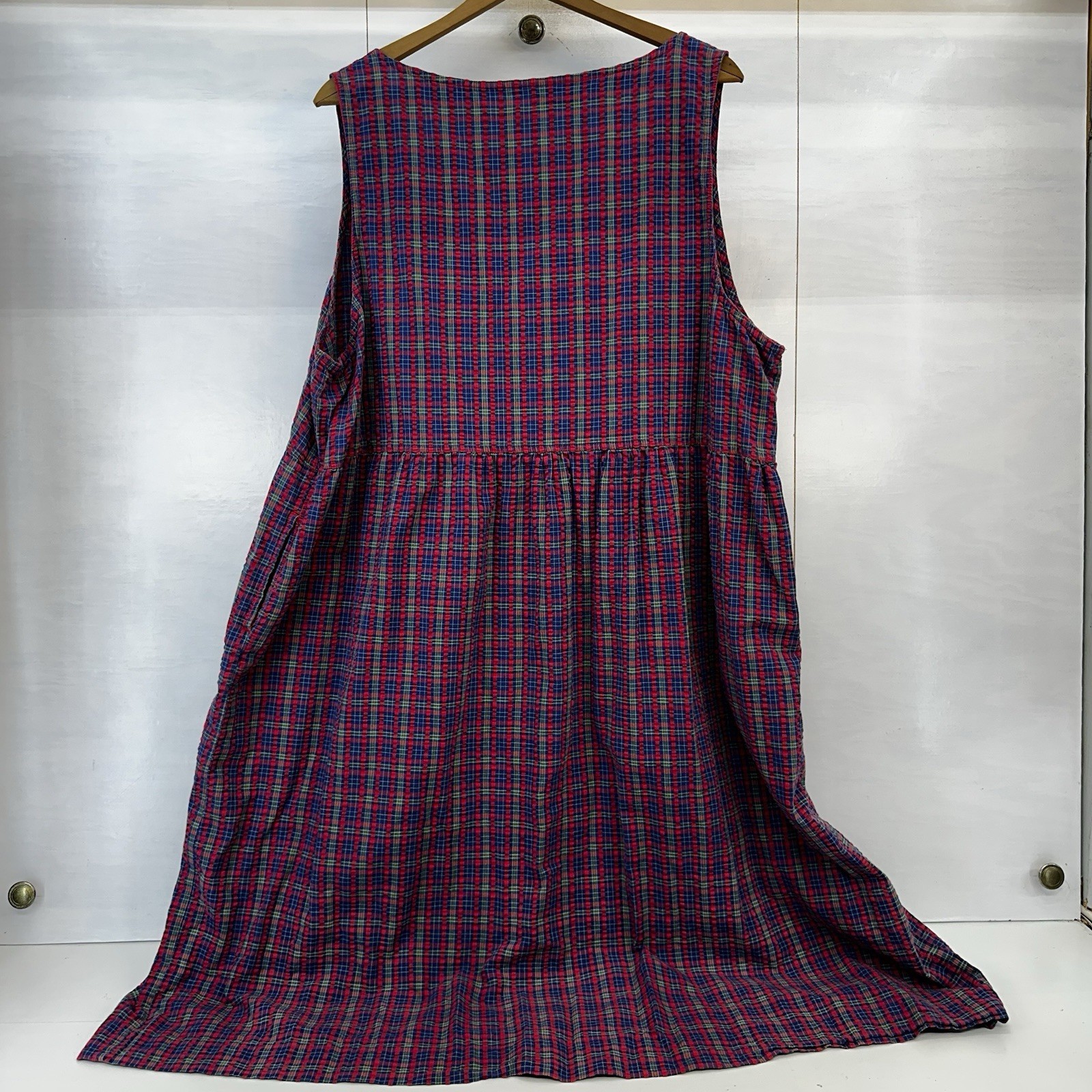 VTG CST Sport Babydoll Dress Plaid Cottagecore Grunge Side Pockets Plus 2X READ