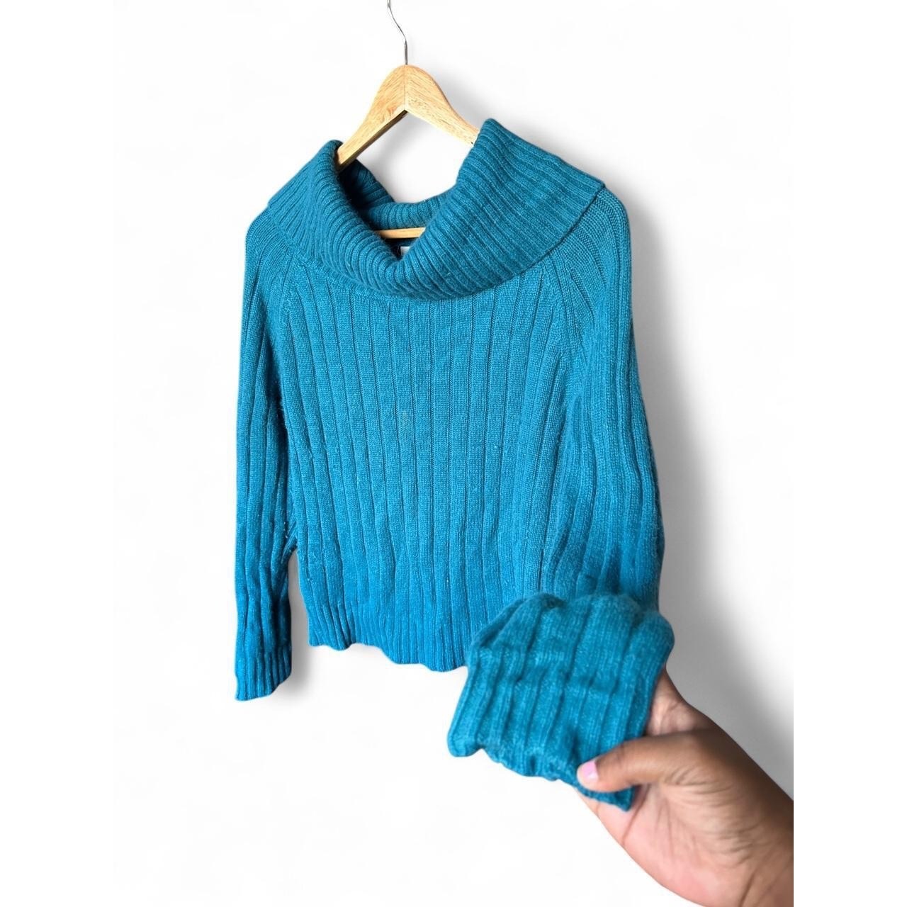 Vintage Y2K Angora Rabbit Hair Cowl Neck Rib Knit Sweater Coastal Fisherman XL