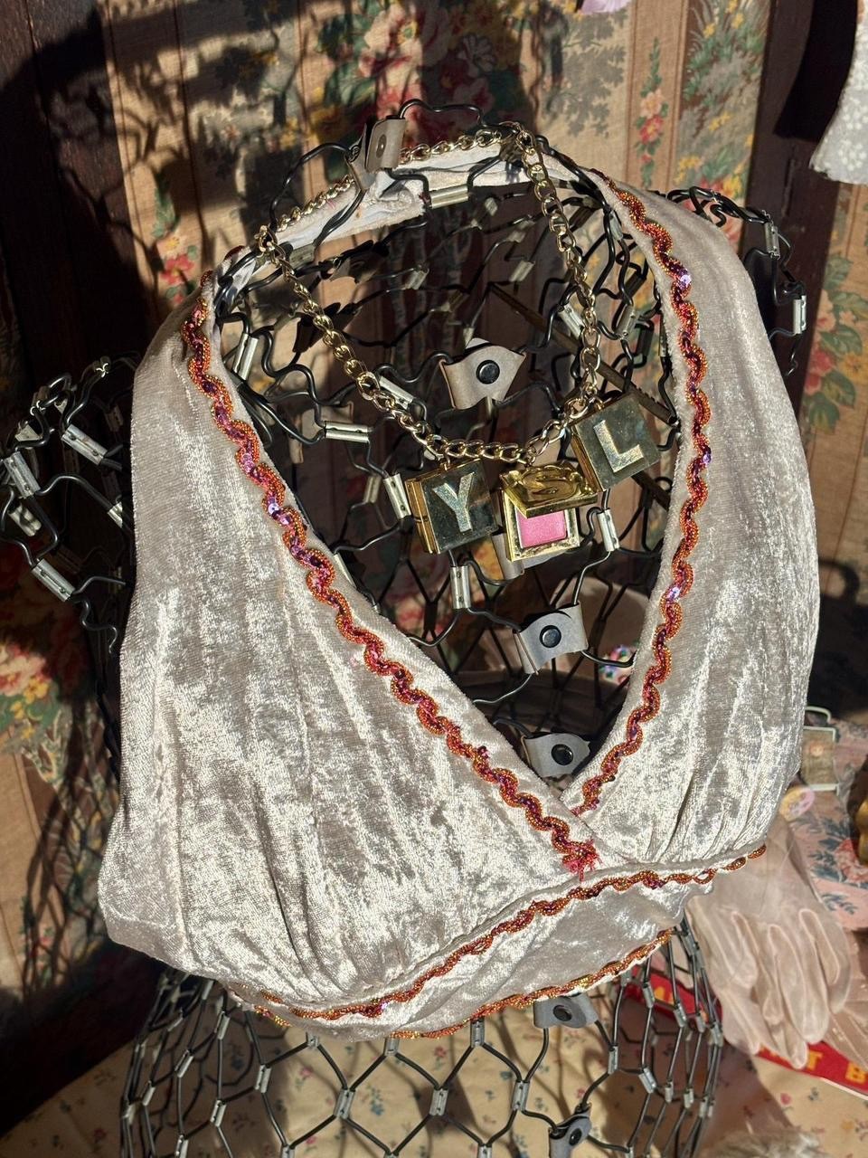 1970s Grey Velvet Halter Costume Top with Beaded Trim, Size M-L
