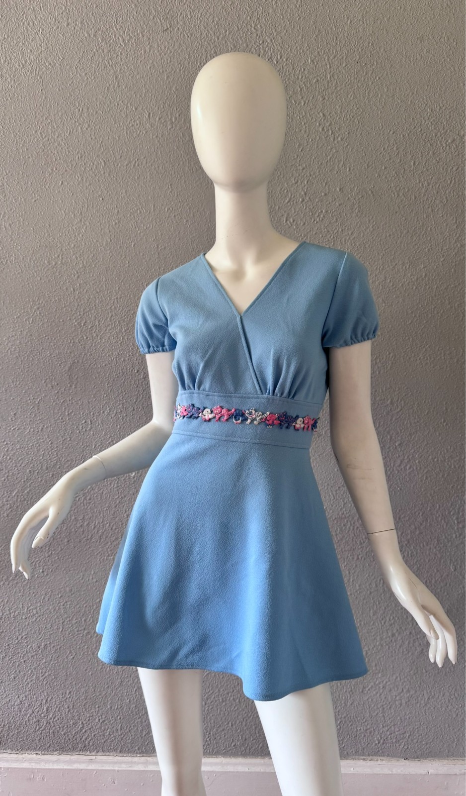 Vintage 60s Blue Mod Go-Go Babydoll Micro Mini Dress M