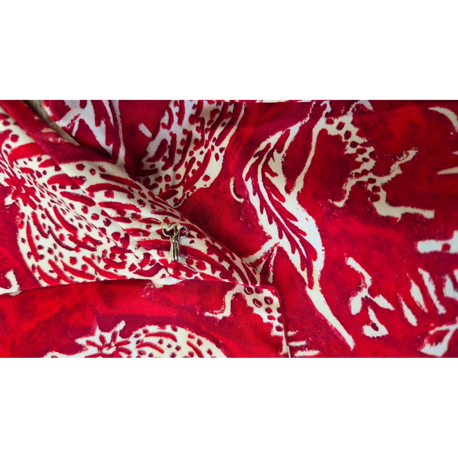 Vintage i Magnin Fit Flare Midi Dress Red Pomegranate Print Made France Size M