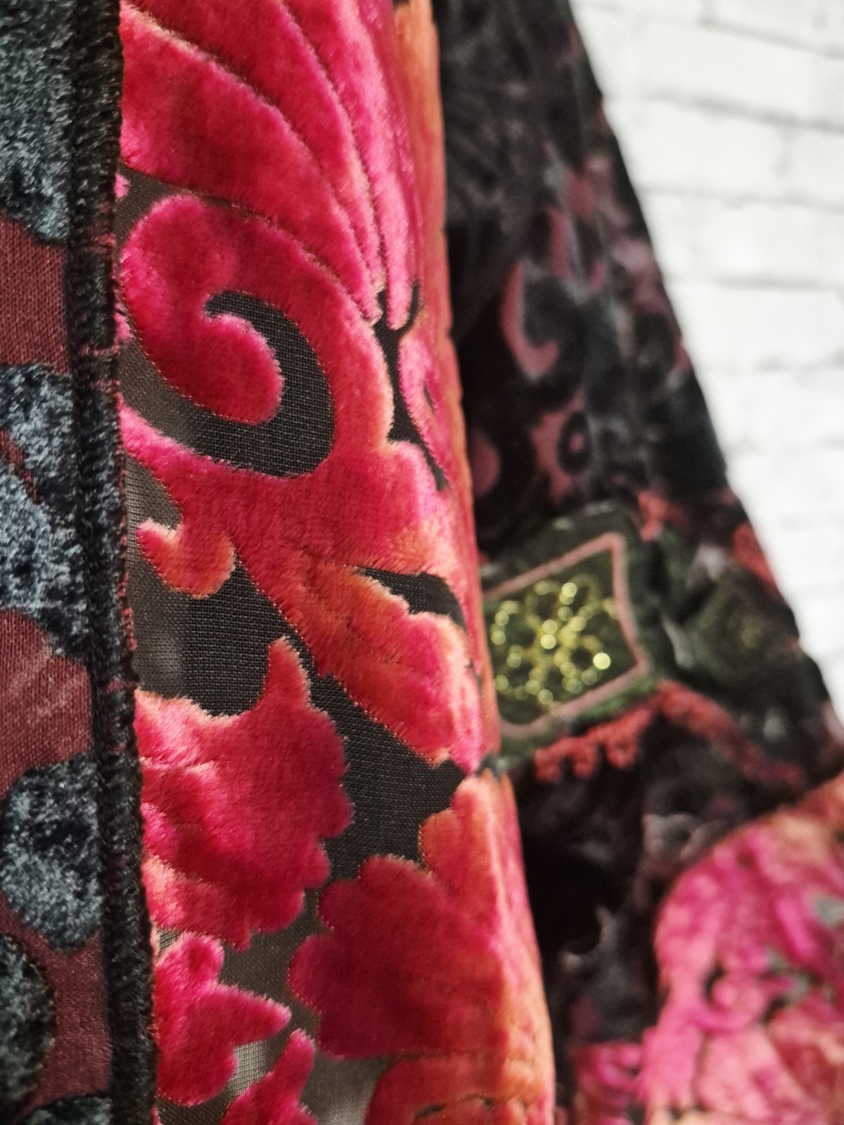 Vintage Alex Kim Womens M Black Velvet Burnout Patchwork Embroidered Art To Wear