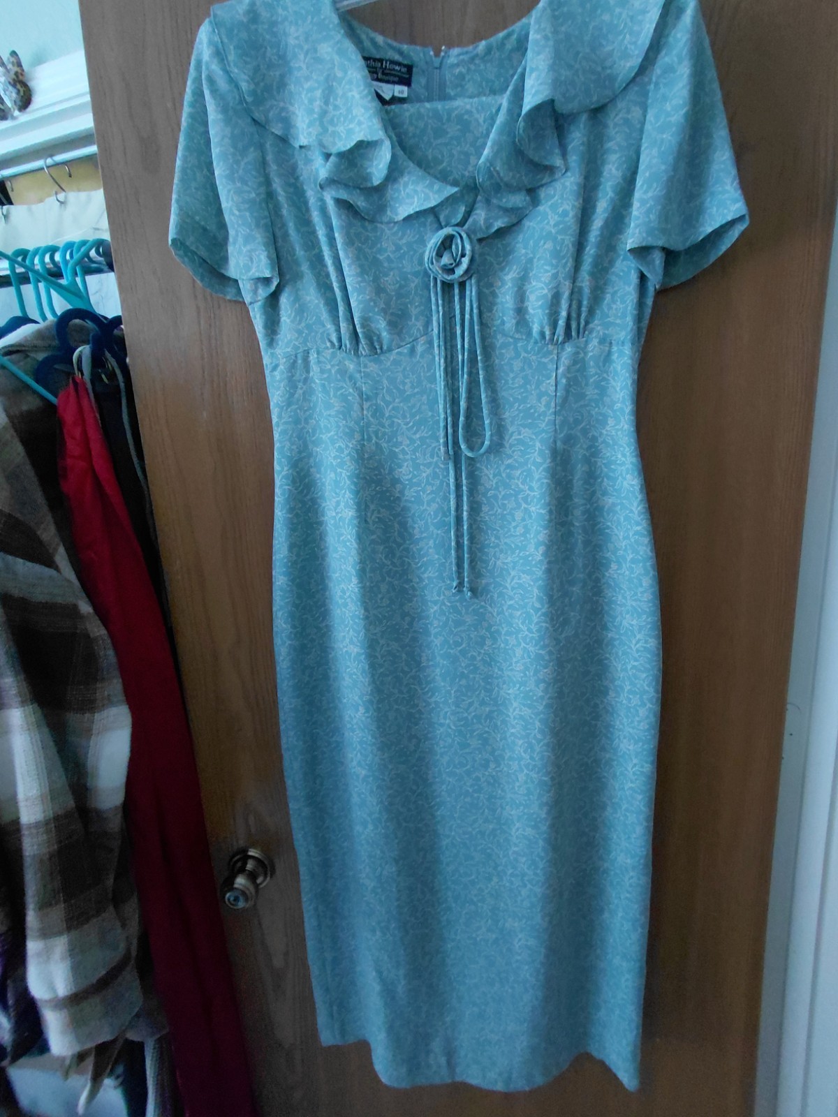 VINTAGE Teal Floral Midi Sheath Dress Cynthia Howie For Maggie Boutique sz 10