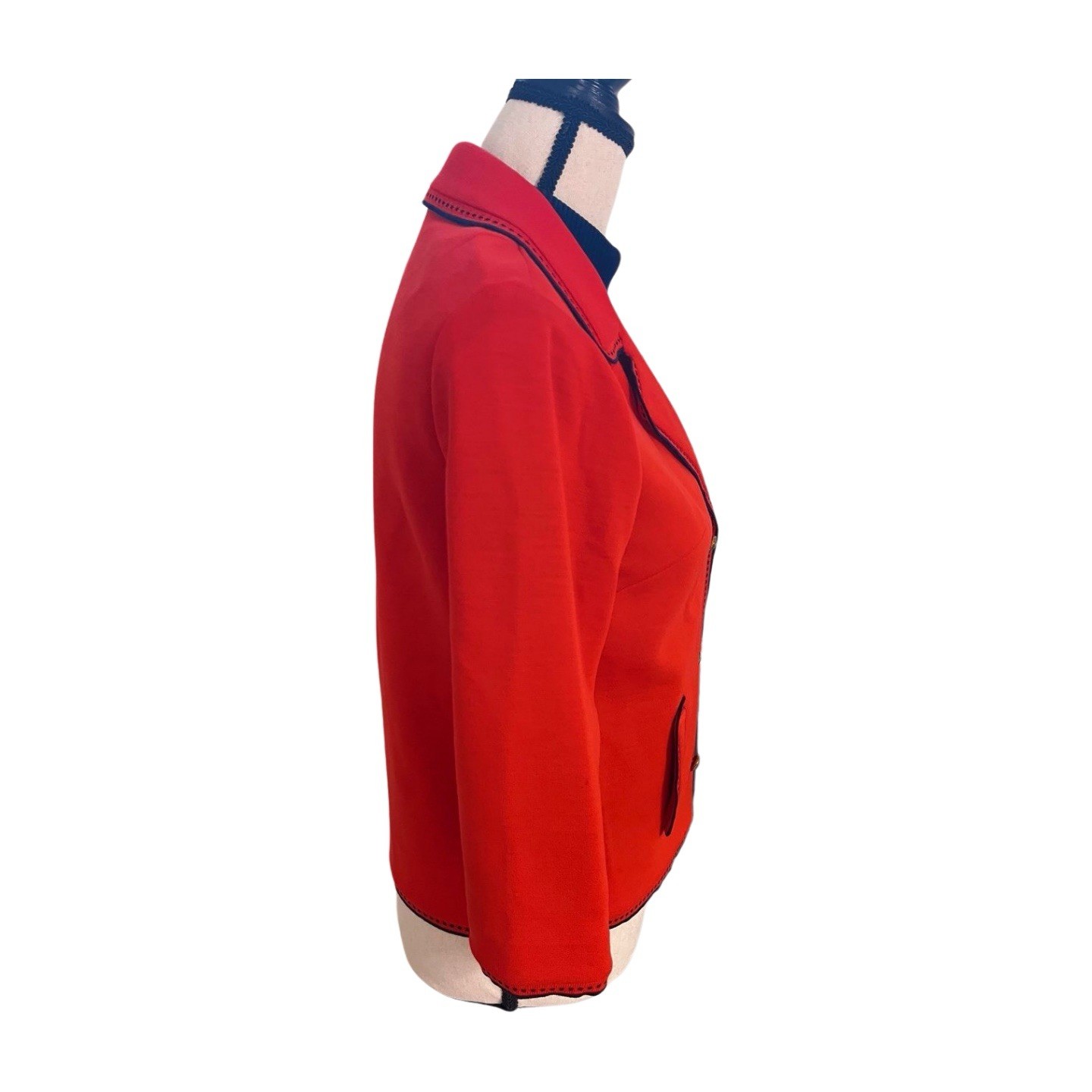 Vintage 1960’s Wool Butte Knit Skirt Suit Size 10, Red and Navy, Blazer, Skirt+