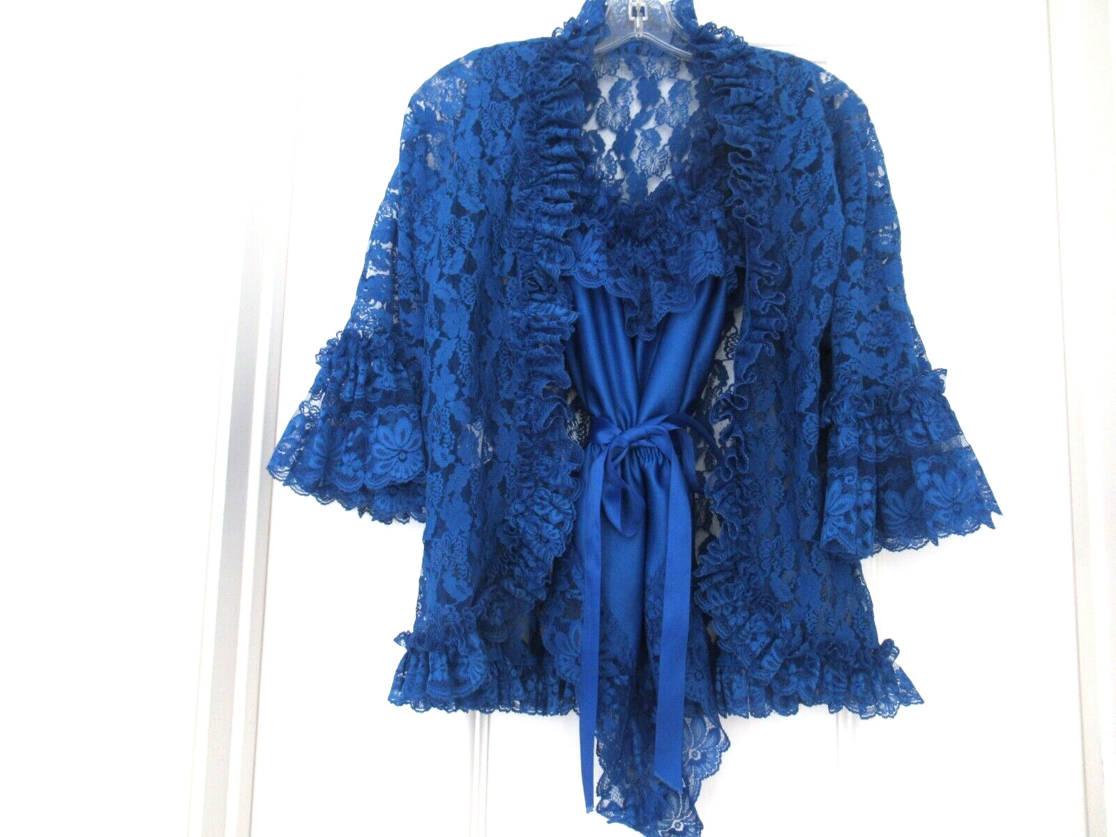 DELORES Poirette ILGWU Royal Silky Lace Teddy Romper Bodysuit Cover-up Small NEW