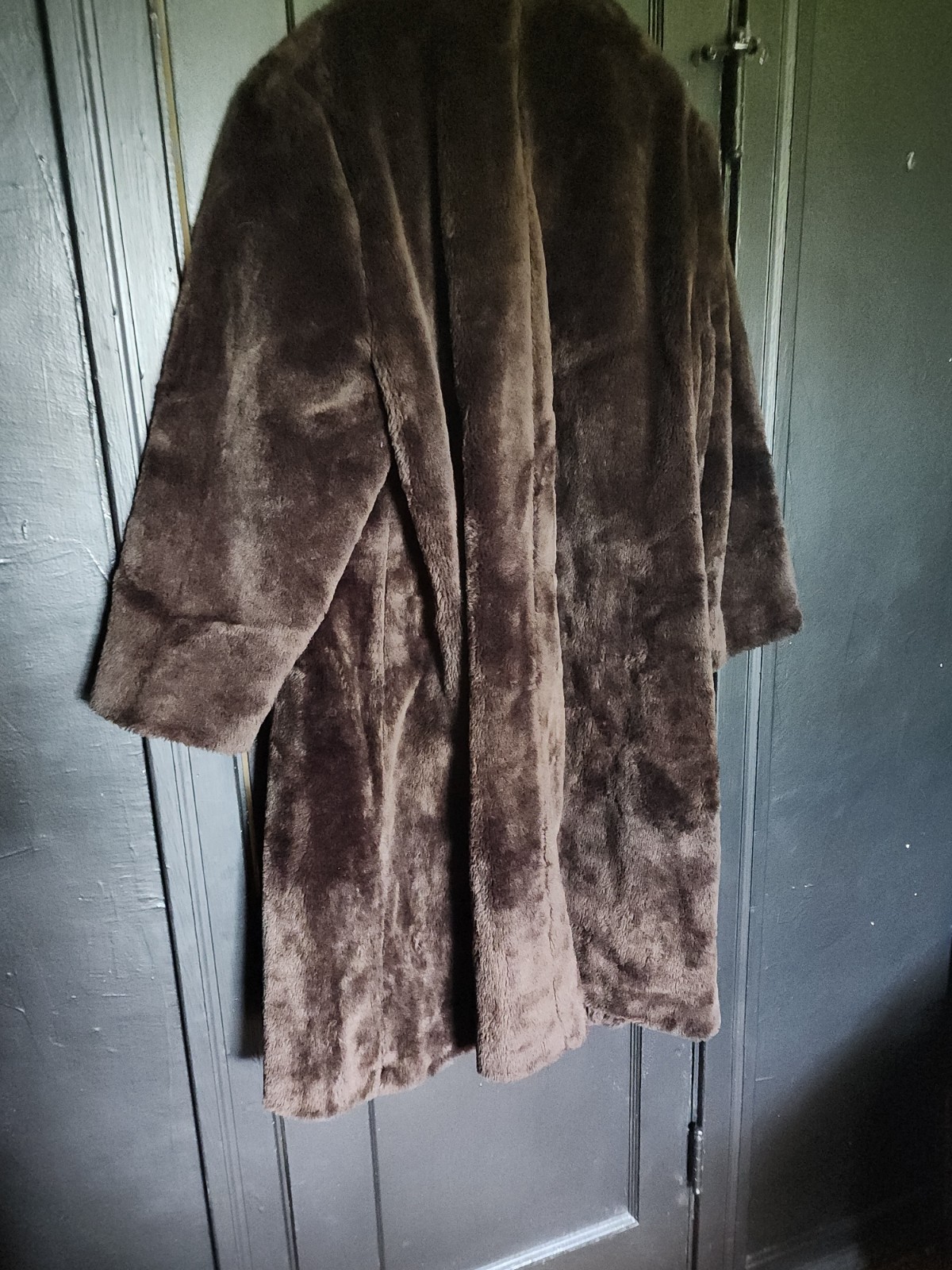 Vintage Faux Fur Brown Carpet Coat Wine Lining Long Plus Size XXL