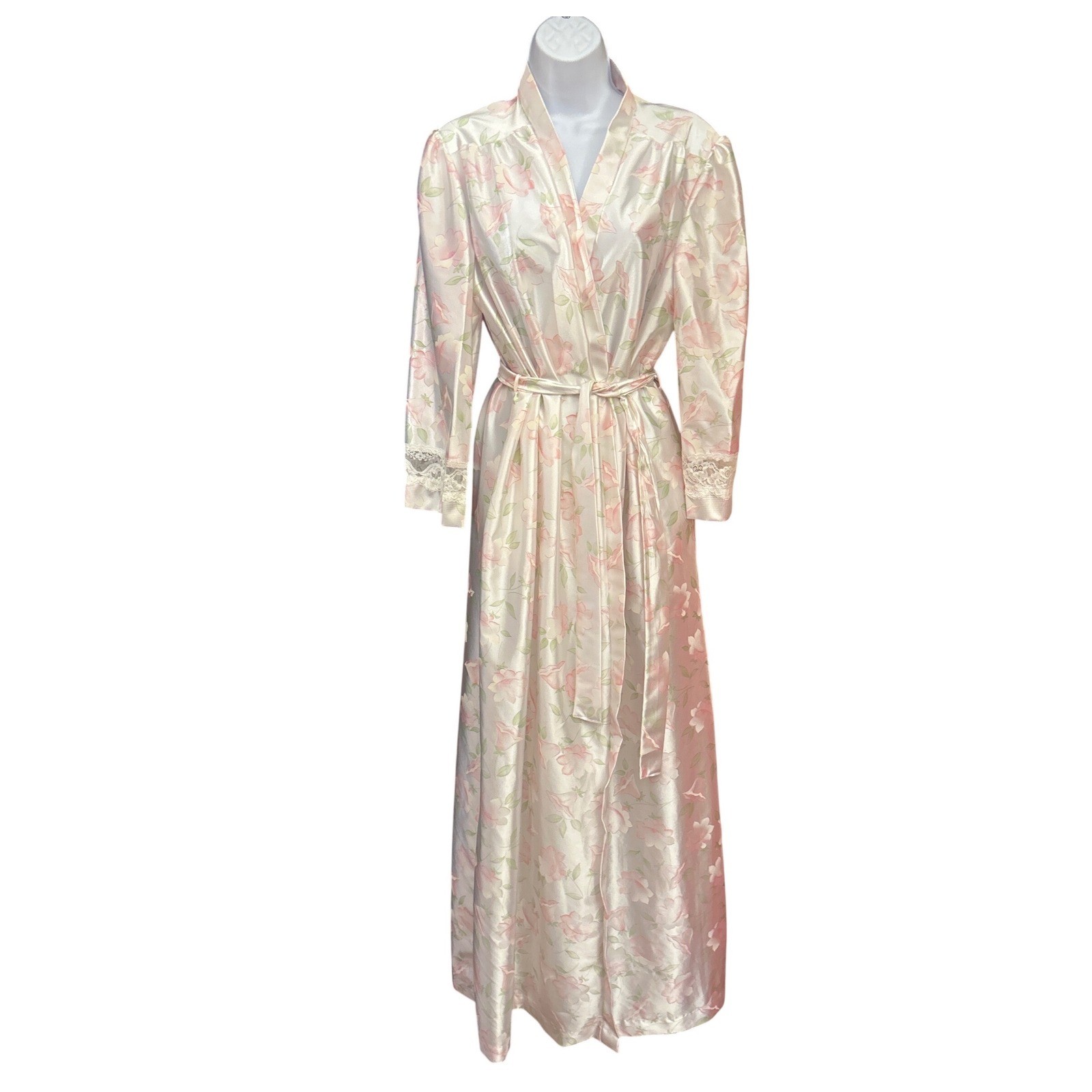 Vintage NWOT Lorraine Floral Robe Coquette Cottagecore Romantic Lace Trim Wrap