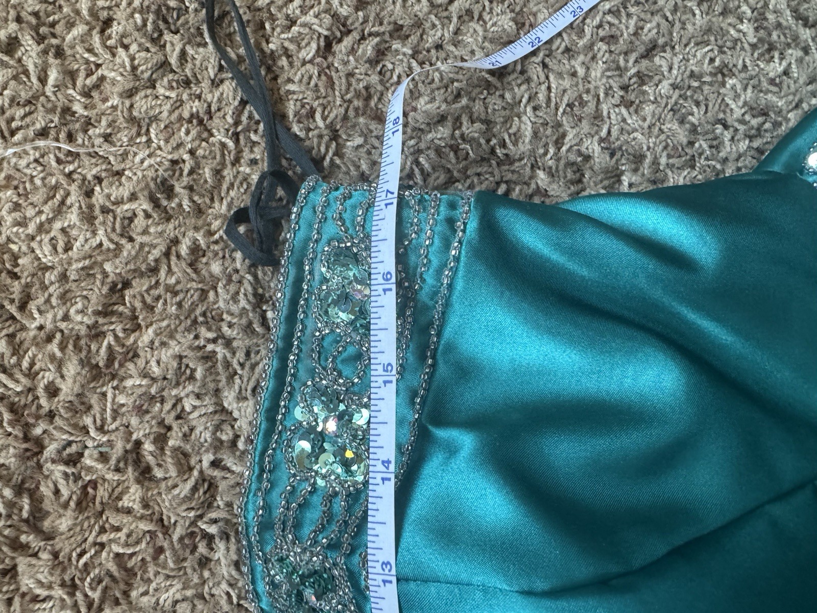 Vtg 80’s Mike Benet Teal Sequined Bow Party Prom Dress Sz 14 Halloween Holiday