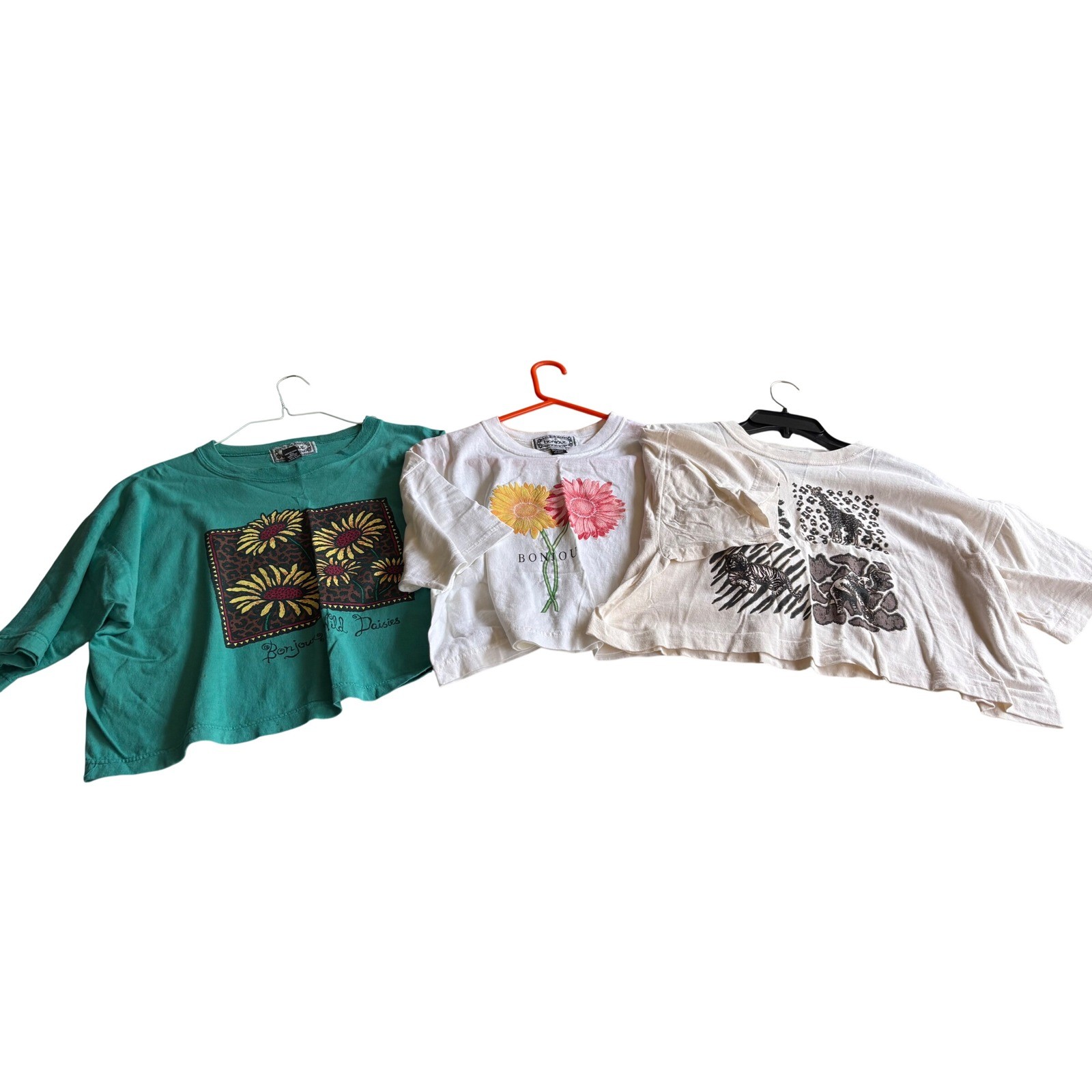 Vintage 90s Cropped T-Shirt Lot 3 Graphic Tees Floral Animal Boxy Oversized