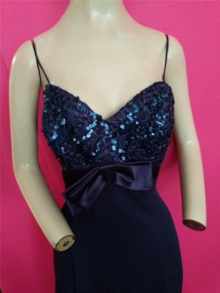 1980’s VINTAGE NAVY BLUE SHORT SHEATH SEQUIN TRIM DELARU DRESS-36″ BUST