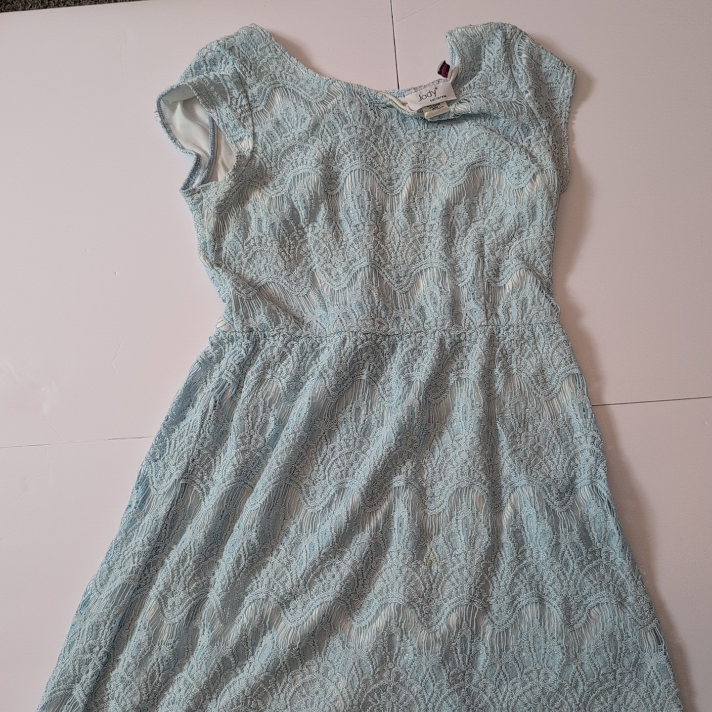 y2k 90s lace midi dress L Blue boho Cottagecore Fairy whimsy babydoll festival
