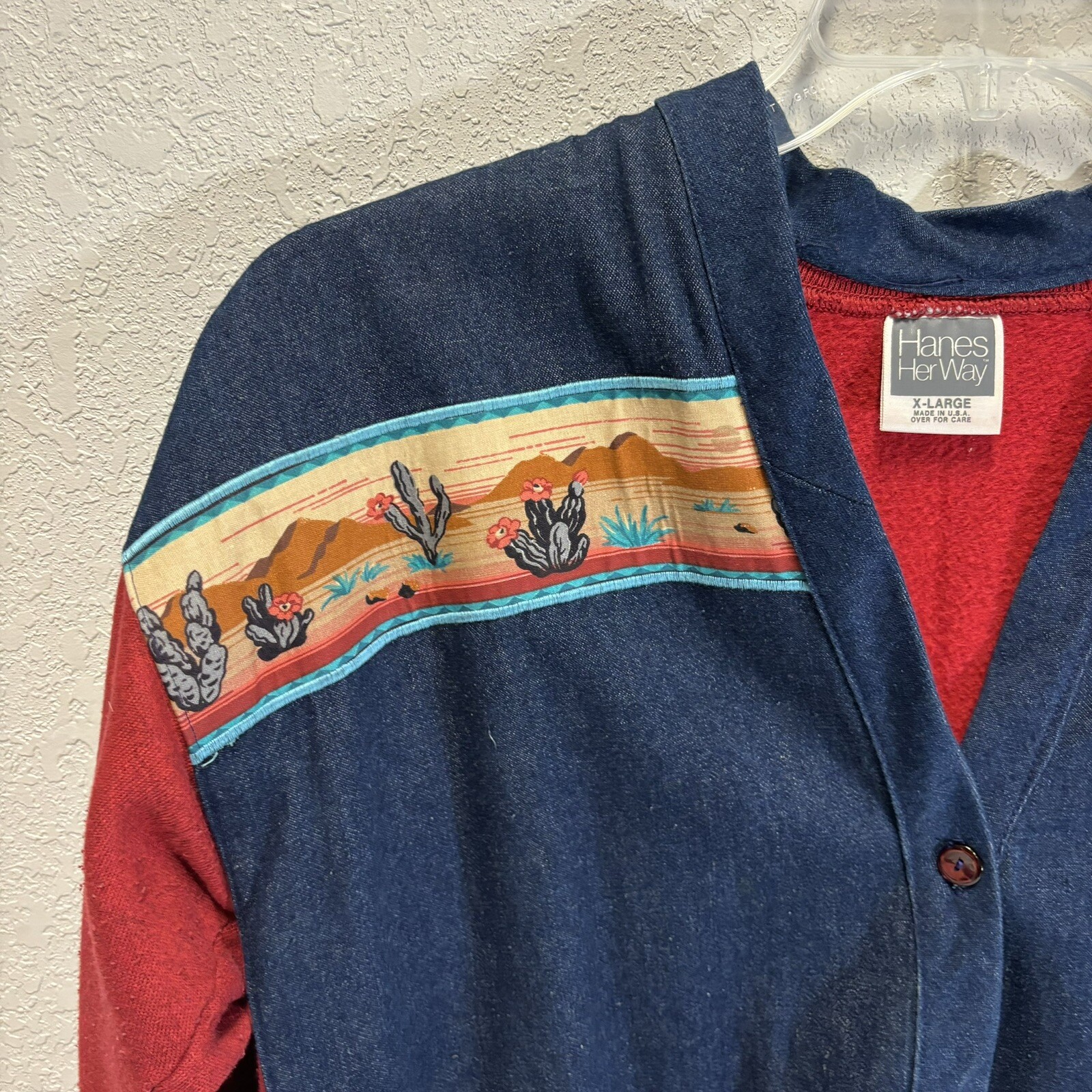 Vintage HANES HER WAY cottagecore granycore Denim Sweatshirt Jacket Southwest XL