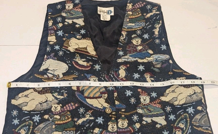 Vintage 80s 90s Paul Harris Design Tapestry Christmas Winter Vest Polar Bears M