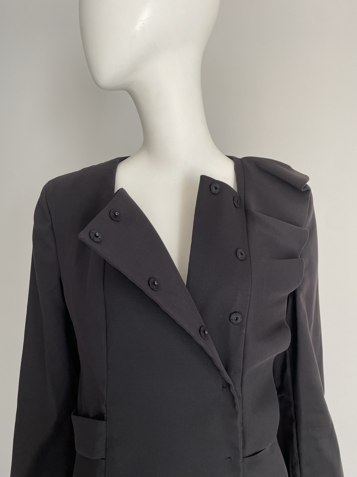 Prada Fall 2008 Runway Look #2 Coat Long Black Ruffle Women’s Size 44 Designer