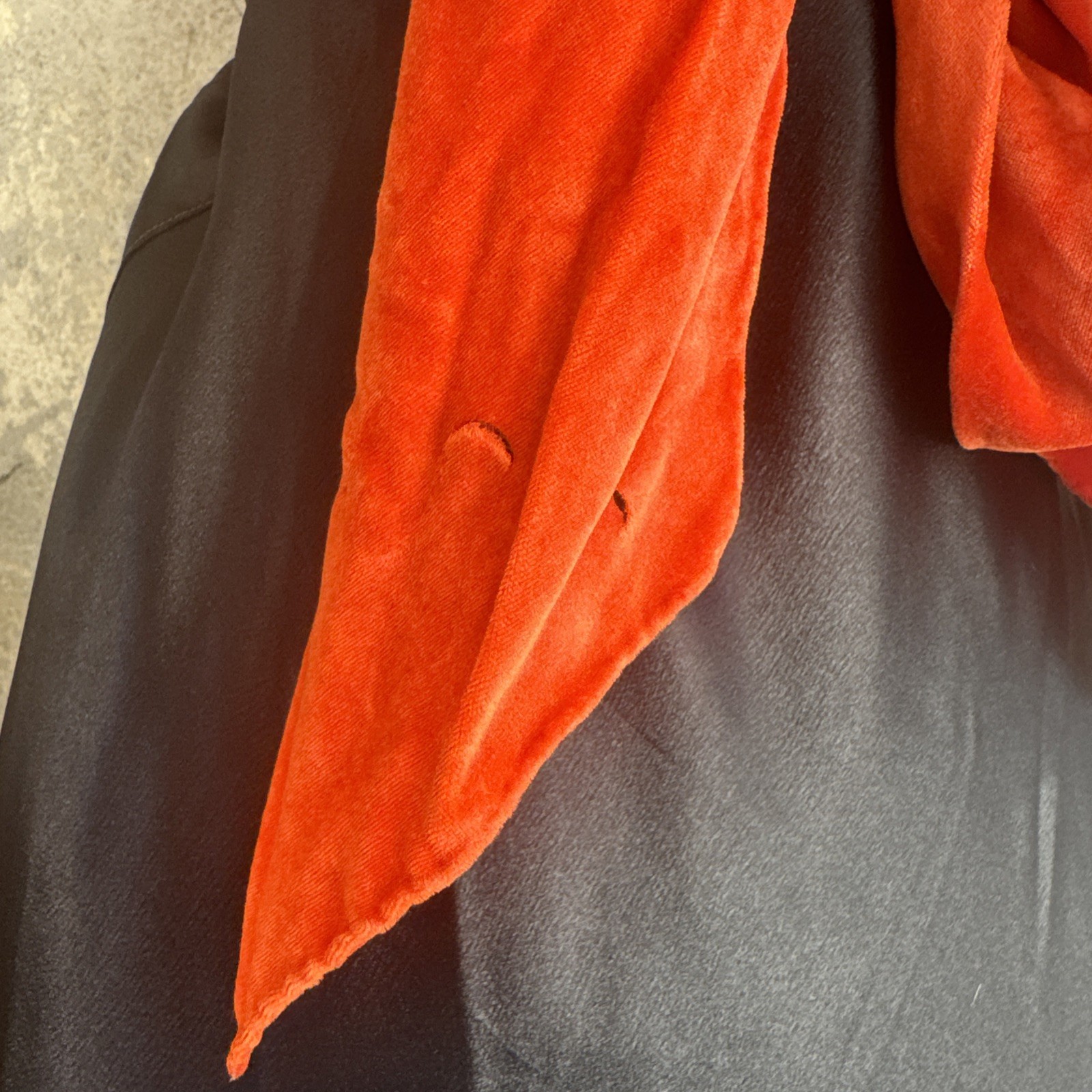 Vintage 1930s Black Silk Satin Dress Orange Silk Velvet Bow Wrap Lace Trim Bias