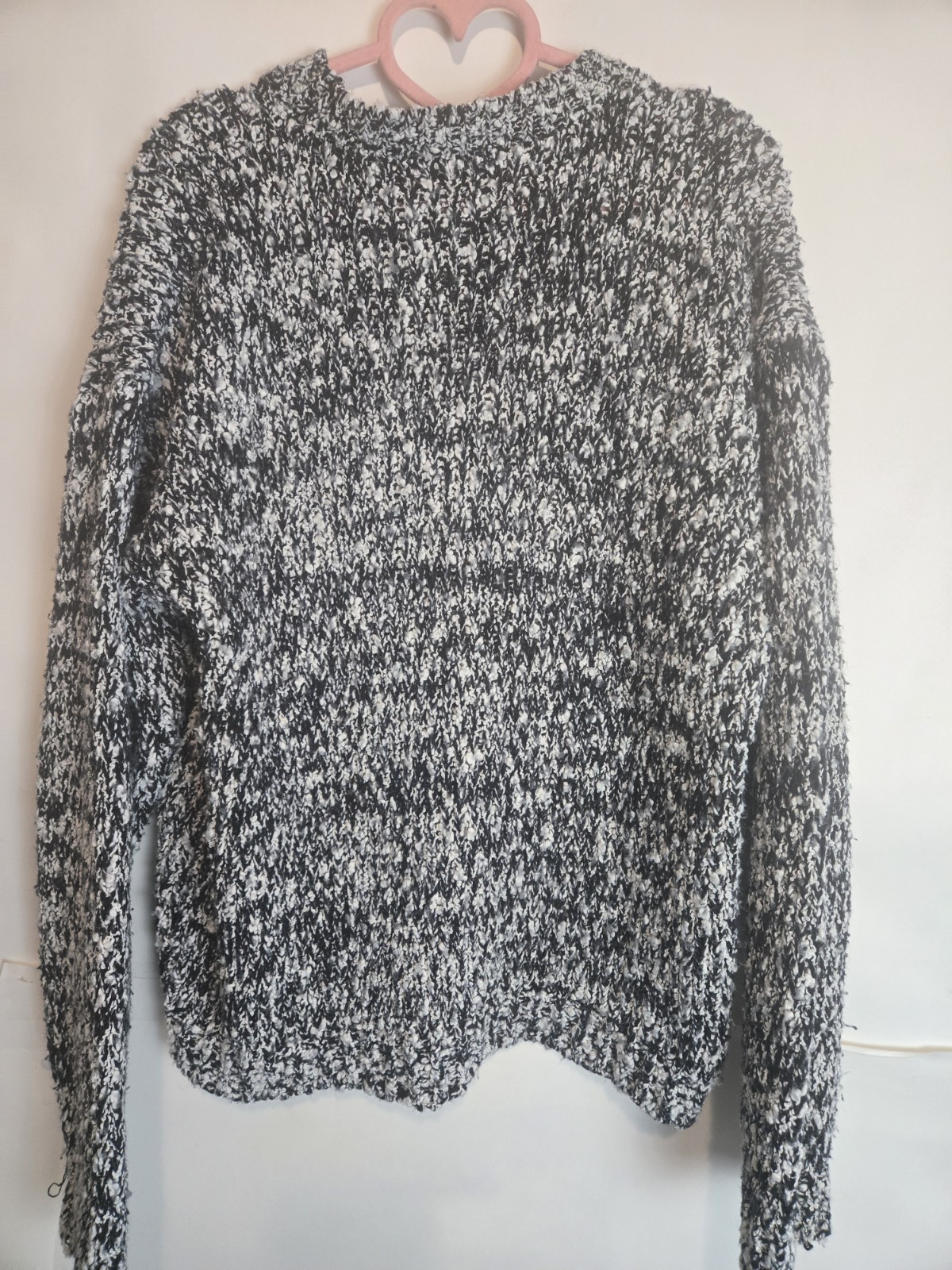 Vintage 90s Street Scenes Sweater Chunky Ladies Medium Loose Knit Black White