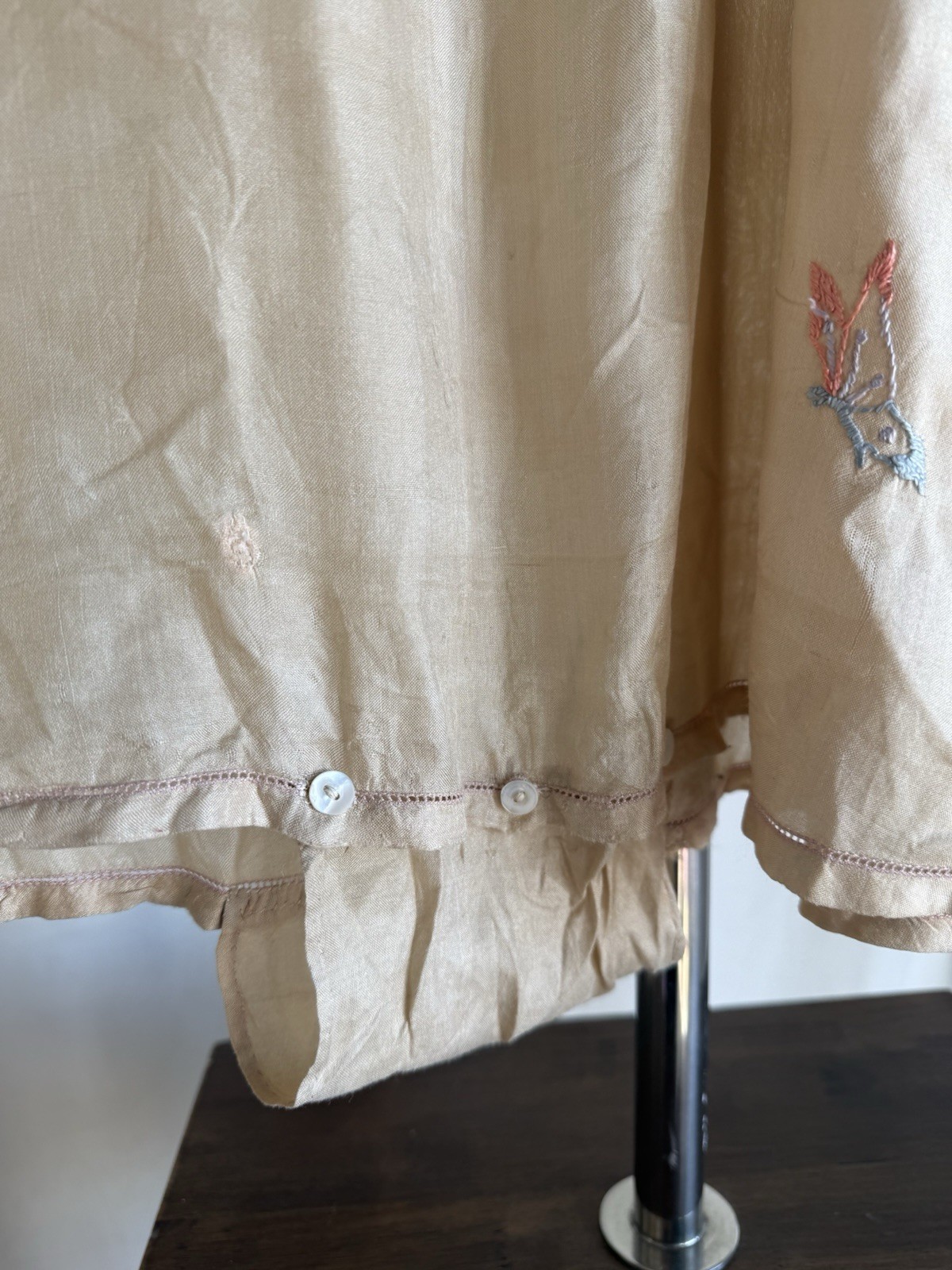 Antique 1920’s Pongee Slip Step-in Butterfly Embroidery Chemise Écru Silk Set